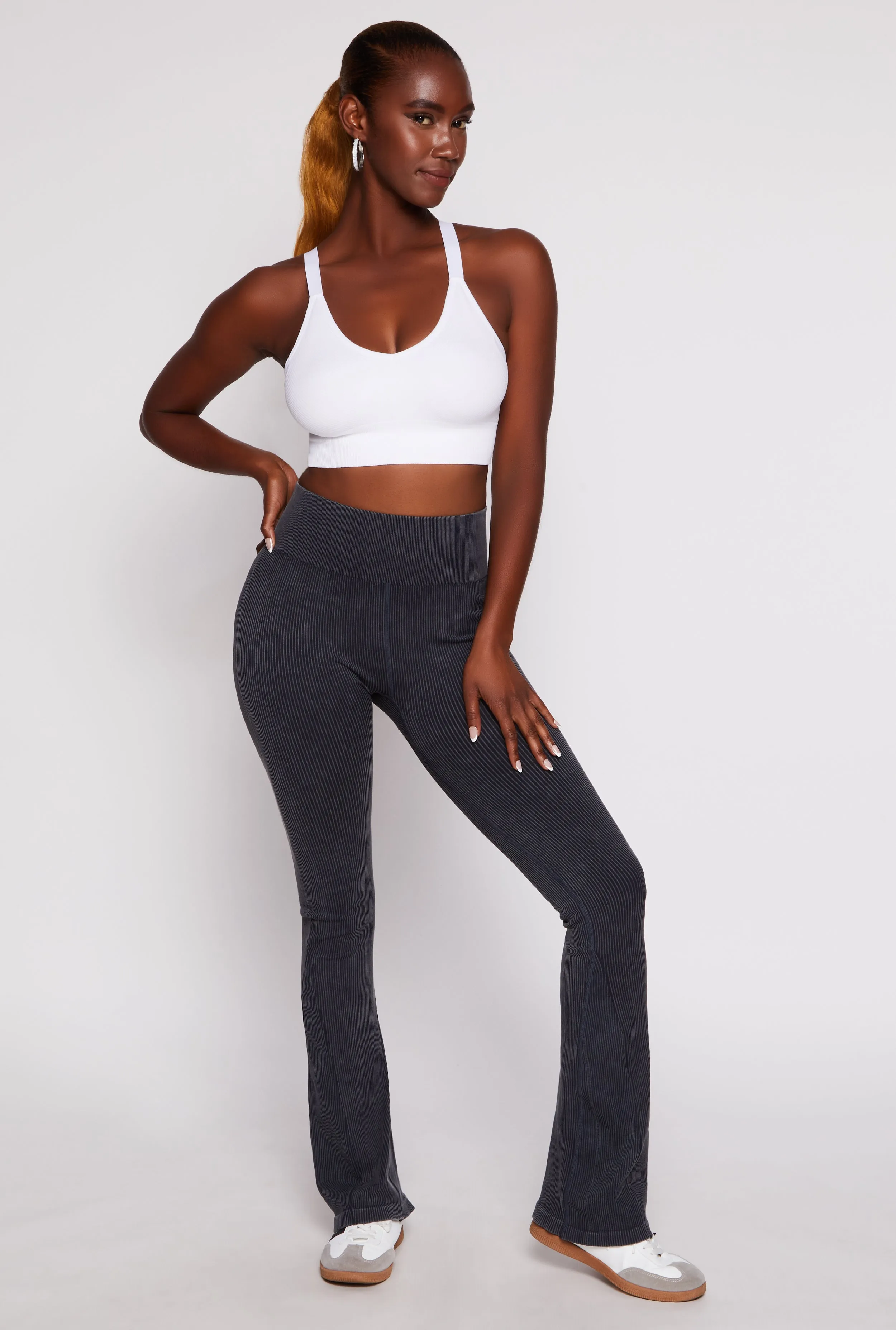 Ribbed High Waist Flare Yoga Pants sold by Rainbow