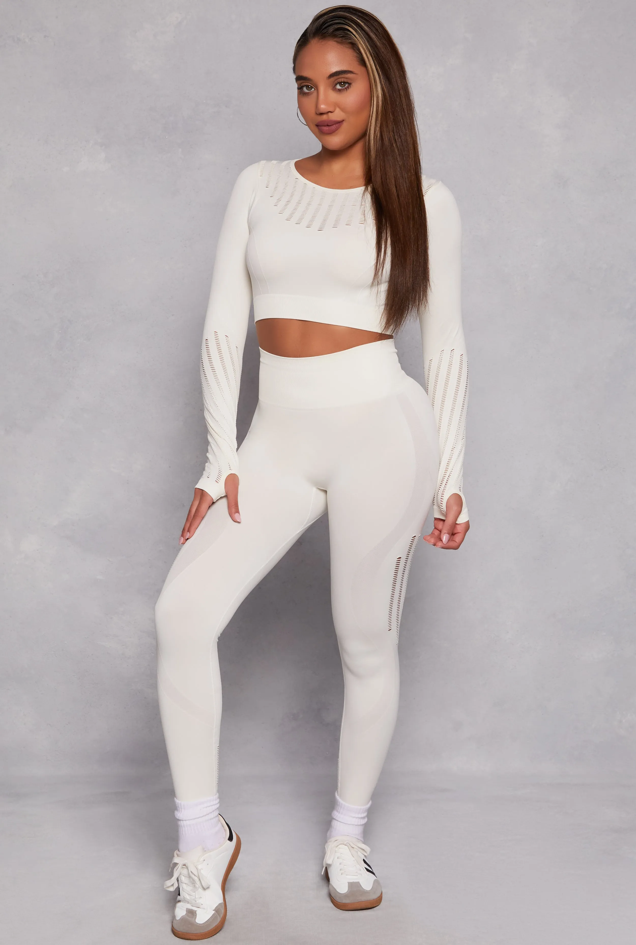 Seamless Laser Cut Long Sleeve Crop Top sold by Rainbow product image thumbnail 2