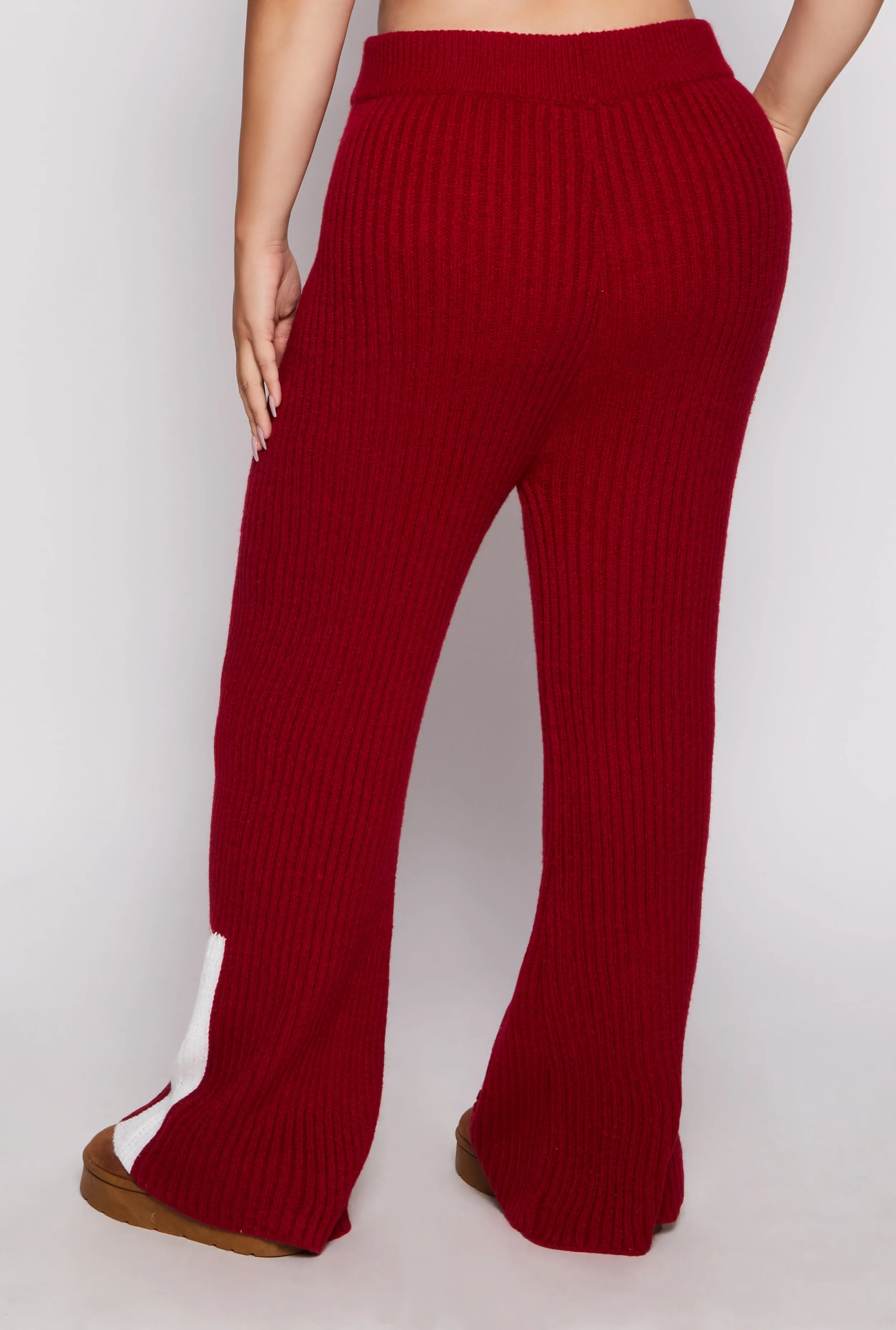Plus Size Knit Contrast Stripe High Waist Flare Pants sold by Rainbow product image thumbnail 3