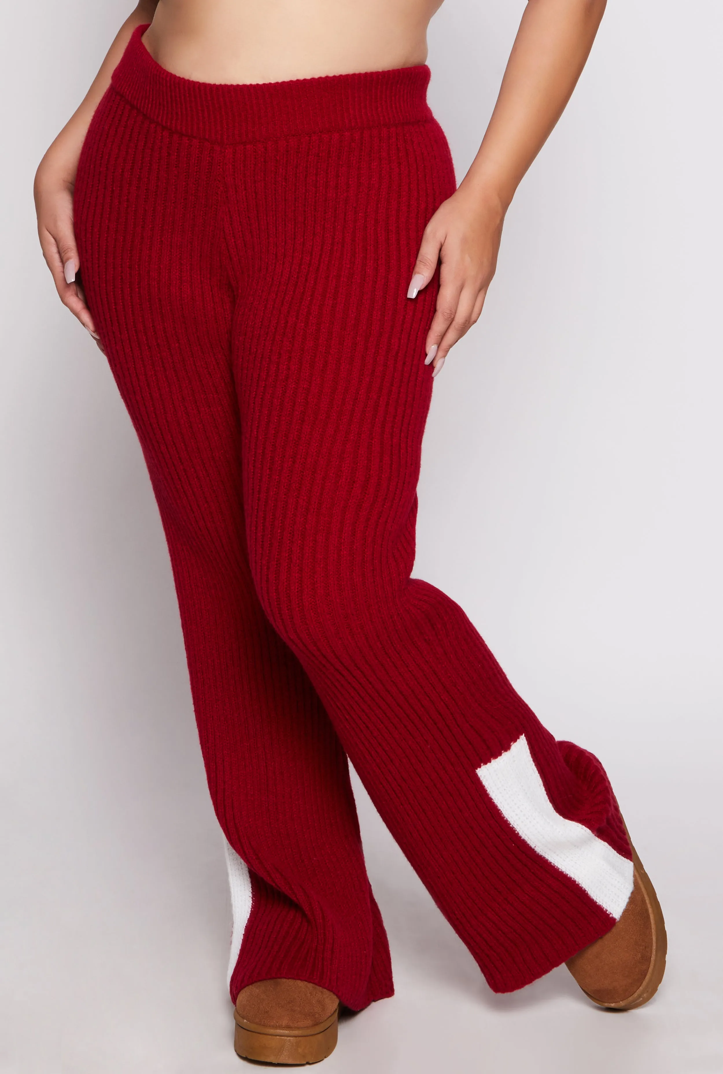 Plus Size Knit Contrast Stripe High Waist Flare Pants sold by Rainbow product image thumbnail 2