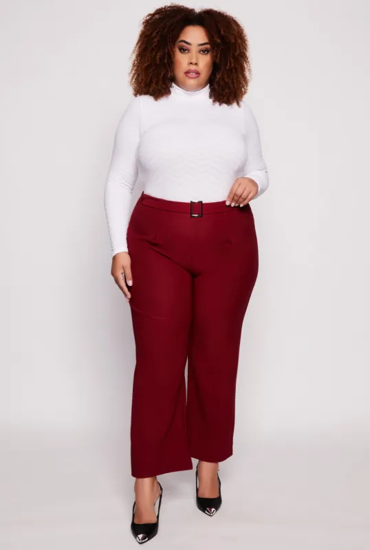 Plus Size Scuba Belted Front Wide Leg Pants sold by Rainbow