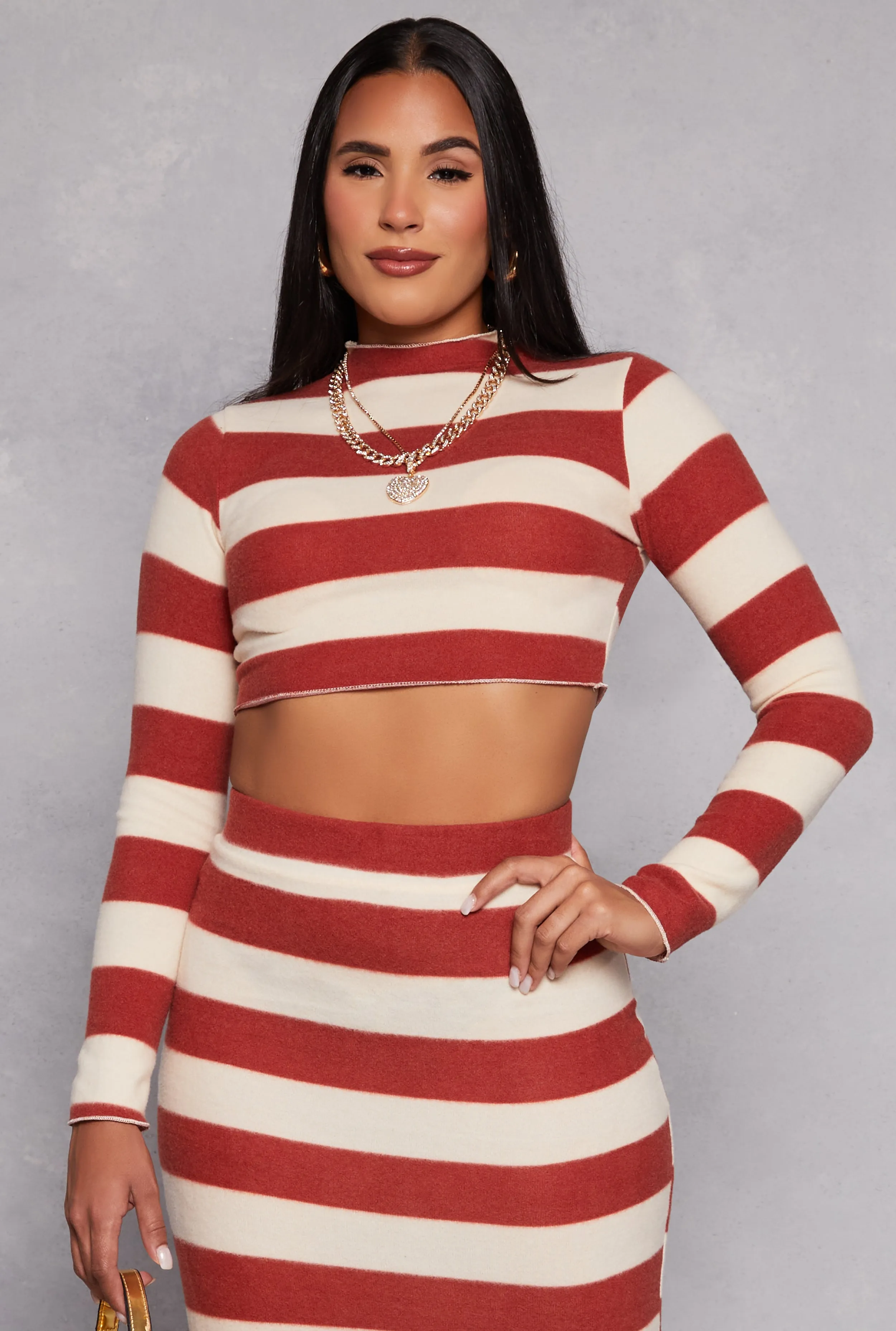 Brush Knit Striped Crop Top sold by Rainbow