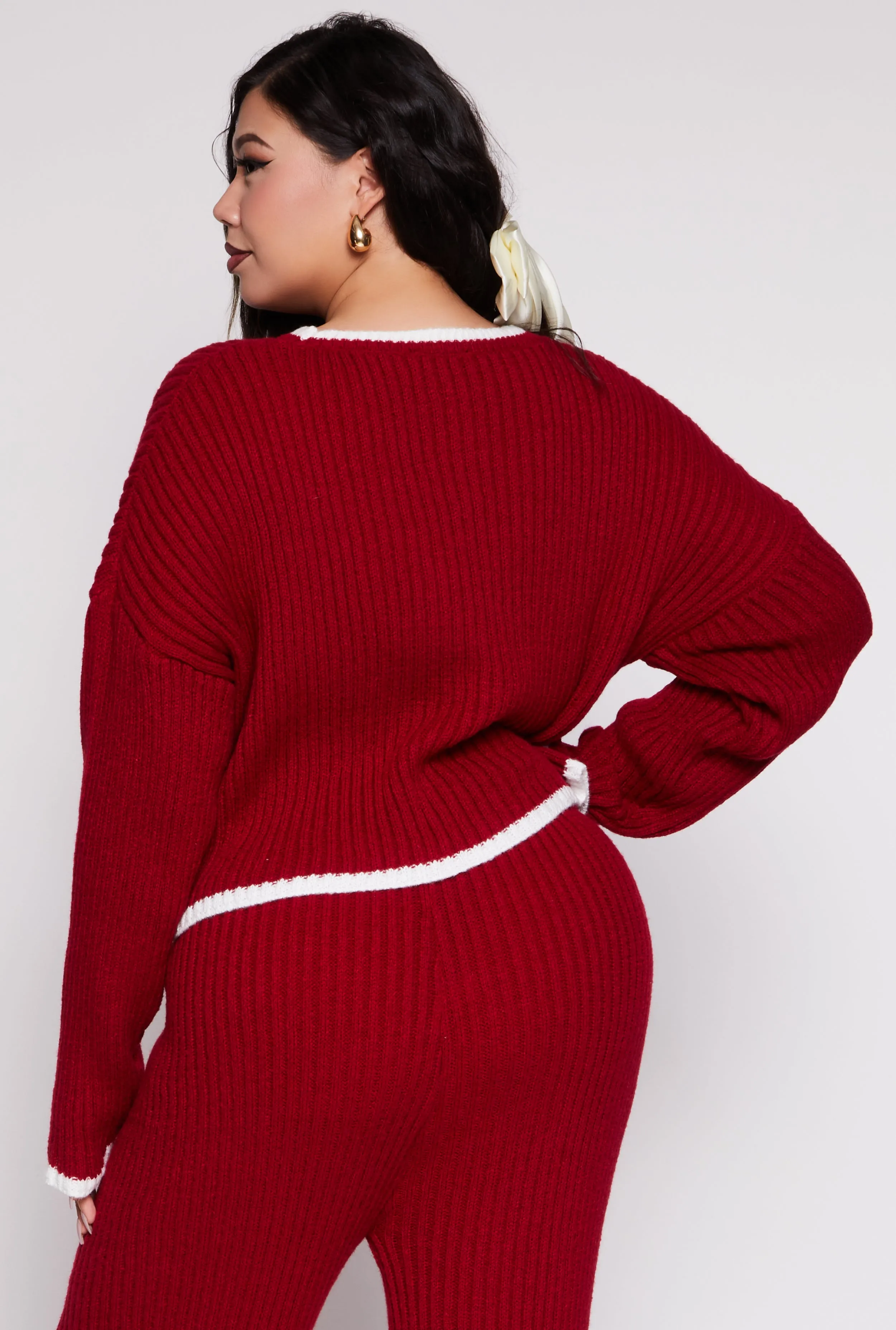 Plus Size Contrast Trim Knit Sweater sold by Rainbow product image thumbnail 3