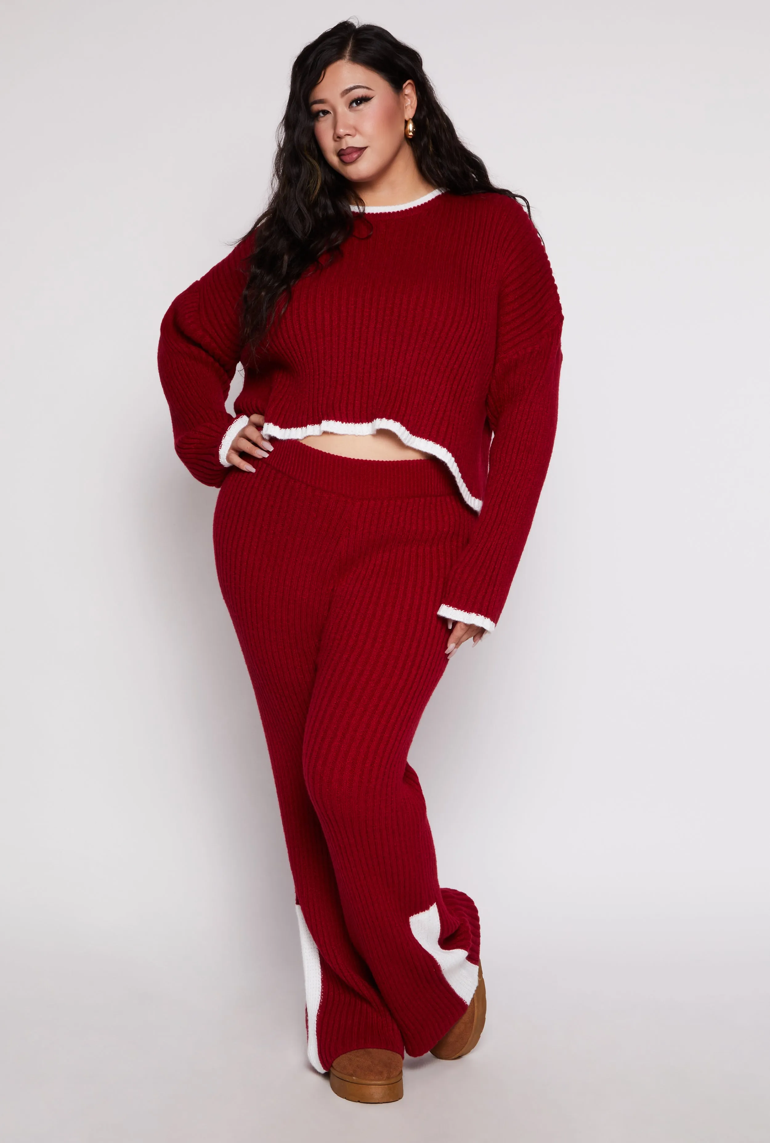 Plus Size Contrast Trim Knit Sweater sold by Rainbow product image thumbnail 2