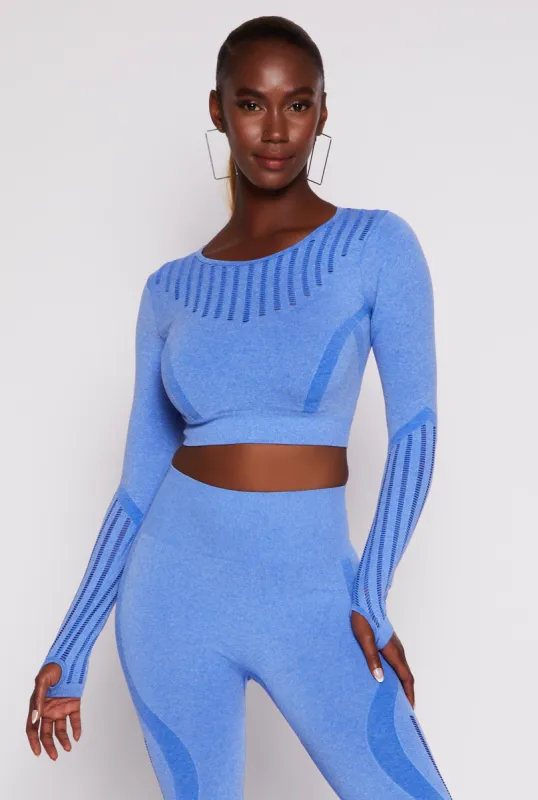 Seamless Laser Cut Long Sleeve Crop Top sold by Rainbow