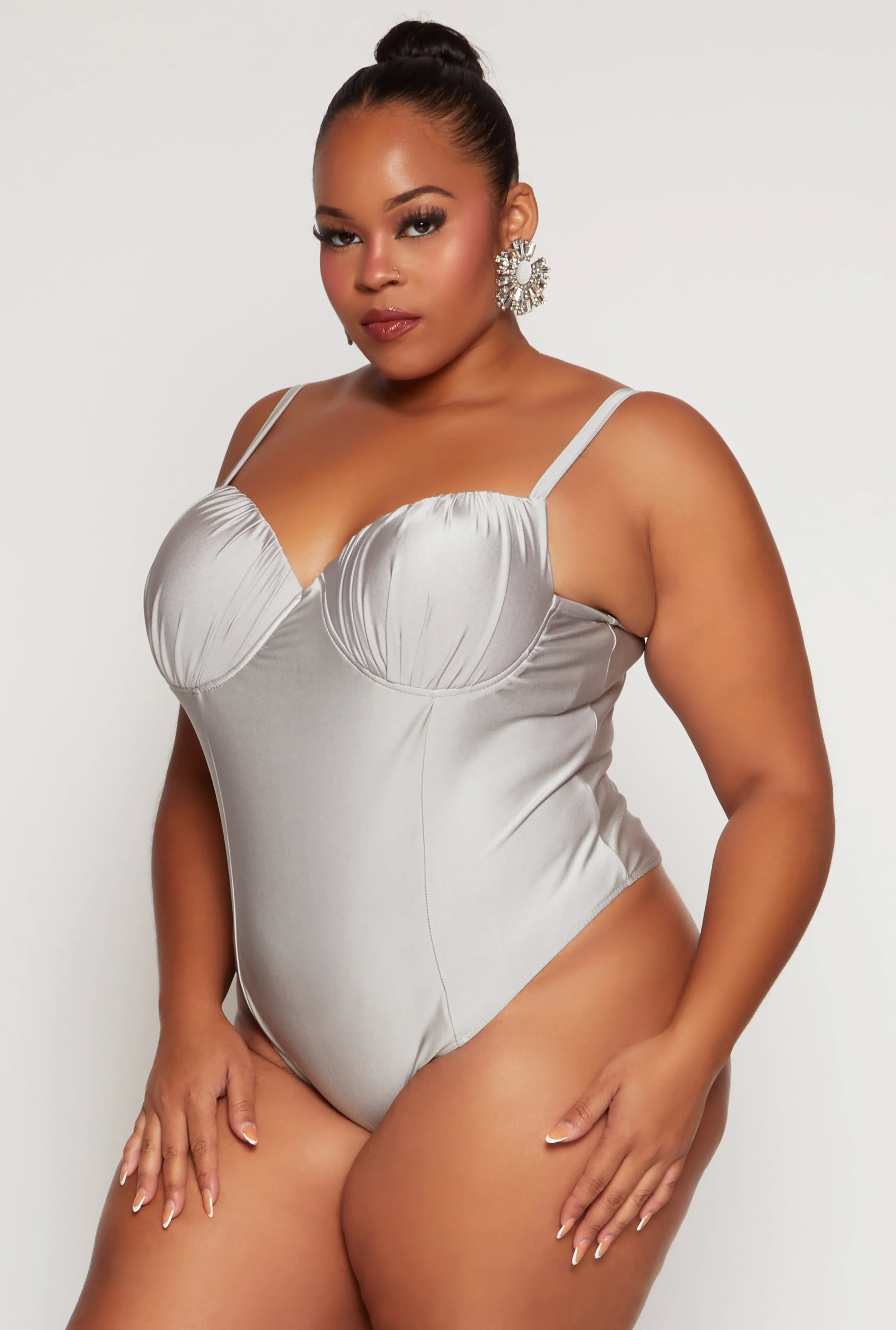 Plus Size Ruched Detail Bustier Bodysuit sold by Rainbow