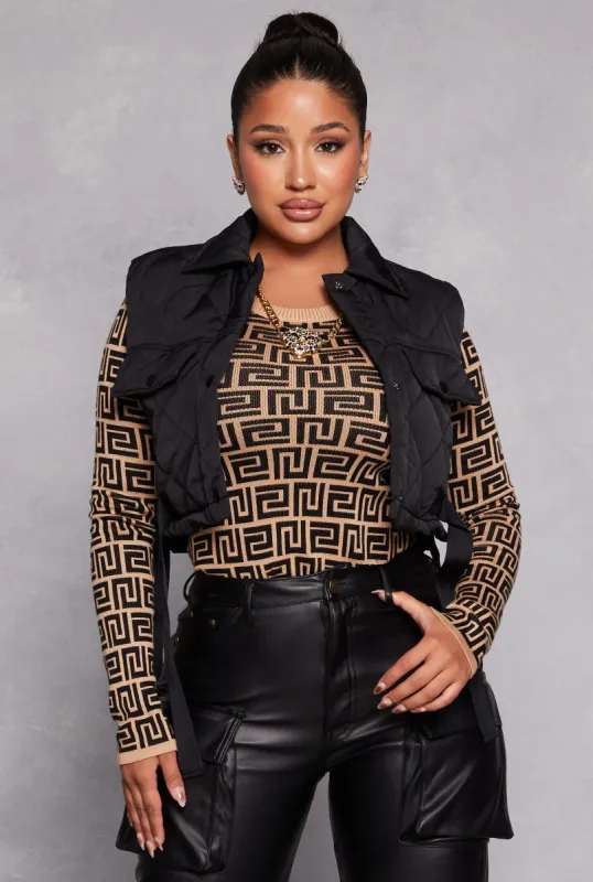 Almost Famous Quilted Snap Button Front Vest sold by Rainbow