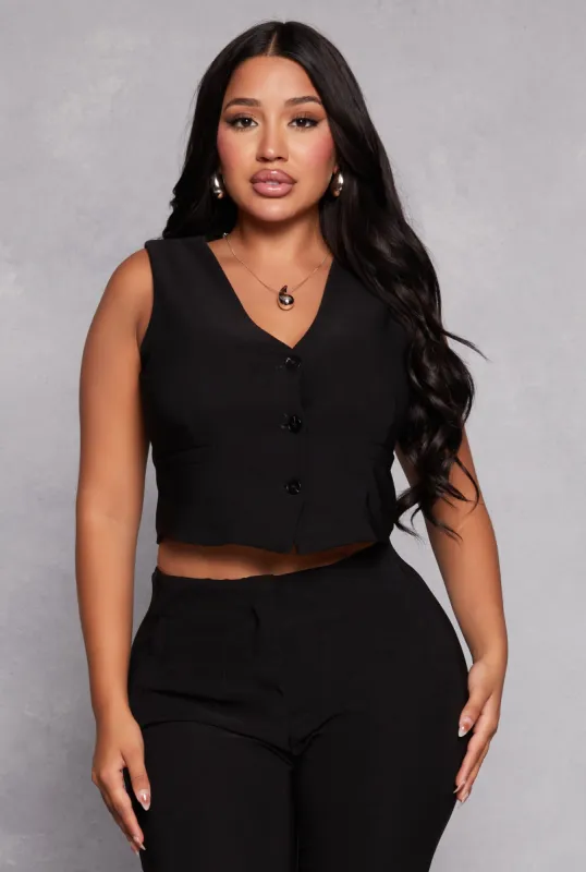 Crepe Knit Button Front Cropped Blazer Vest sold by Rainbow