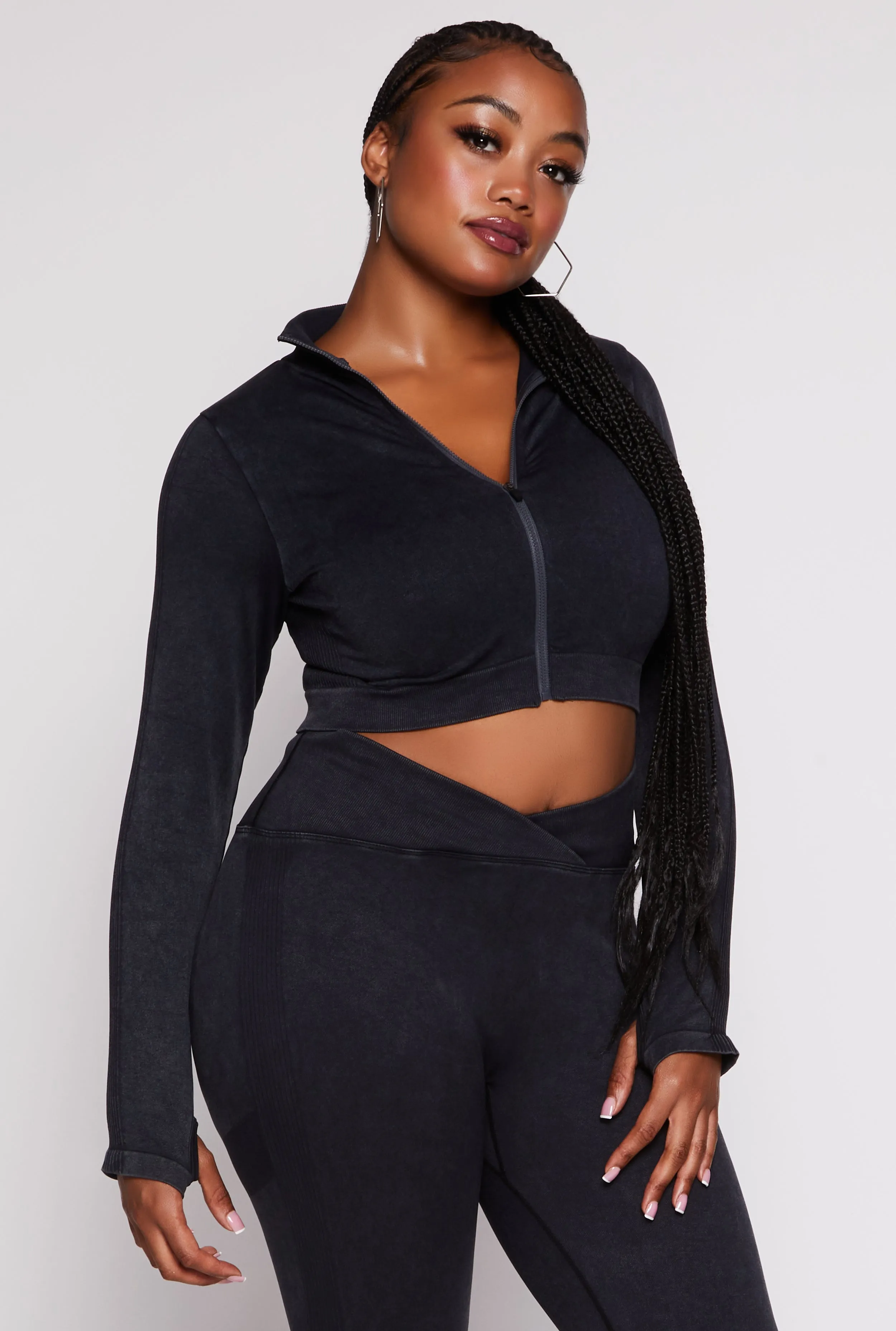 Plus Size Seamless Zip Front Cropped Track Jacket sold by Rainbow