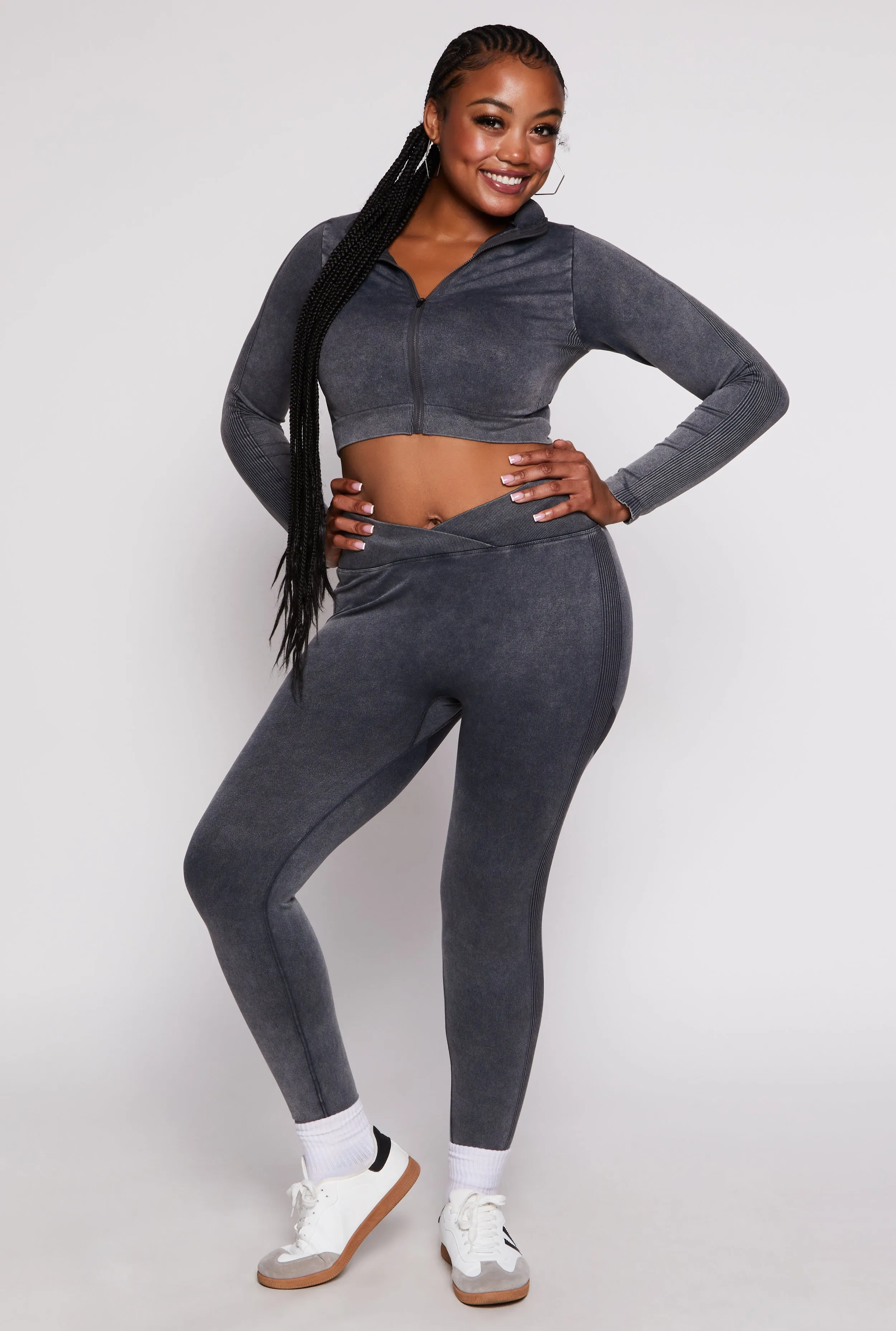 Plus Size Ribbed Knit High Waisted Crossover Leggings sold by Rainbow