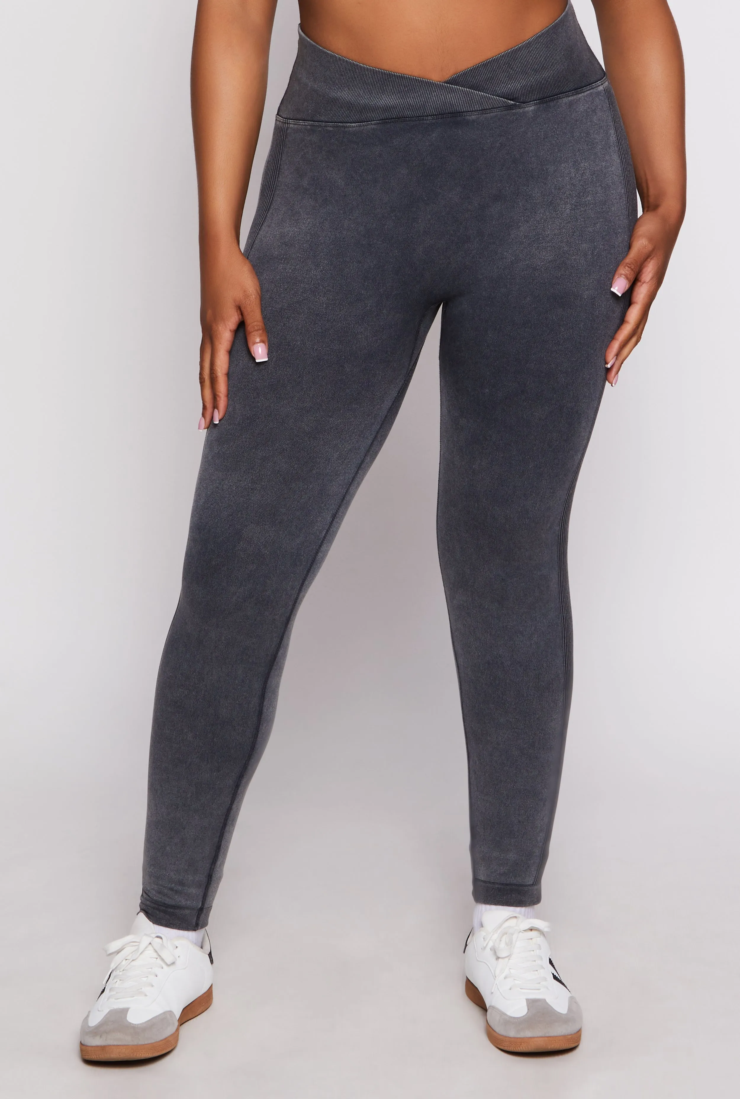 Plus Size Ribbed Knit High Waisted Crossover Leggings sold by Rainbow product image thumbnail 2