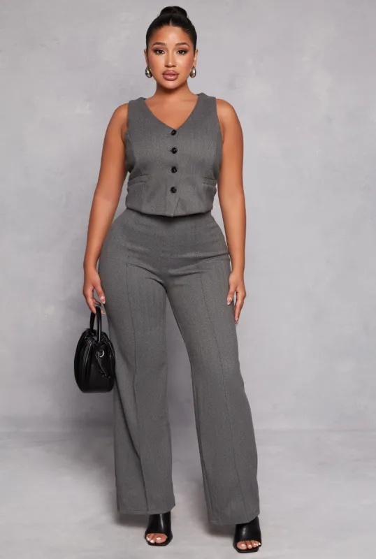 Herringbone Pintuck Wide Leg Pants sold by Rainbow