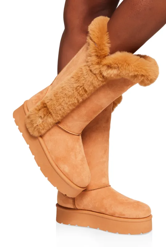 Faux Fur Lined Platform Tall Boots sold by Rainbow
