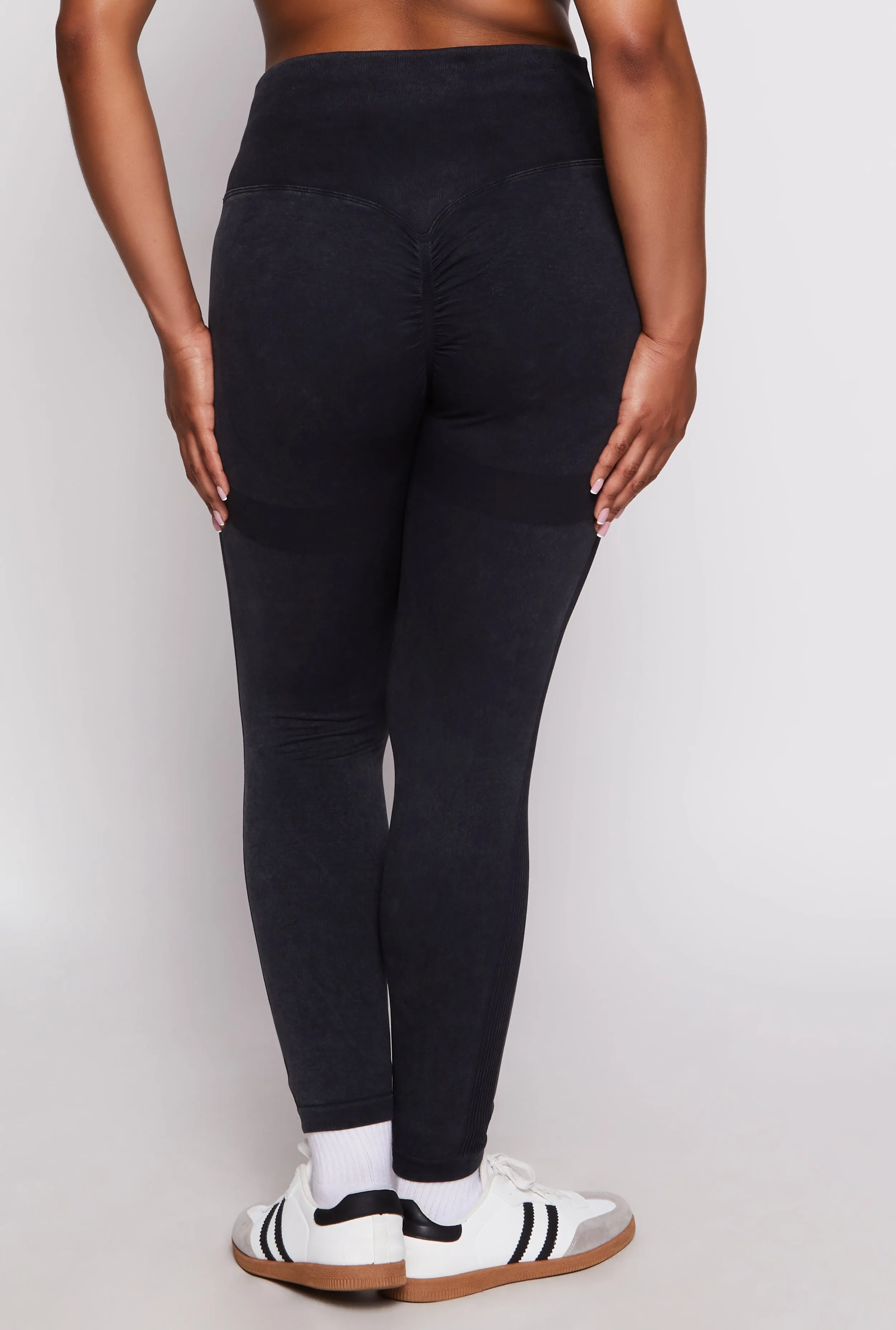 Plus Size Ribbed Knit High Waisted Crossover Leggings sold by Rainbow product image thumbnail 3