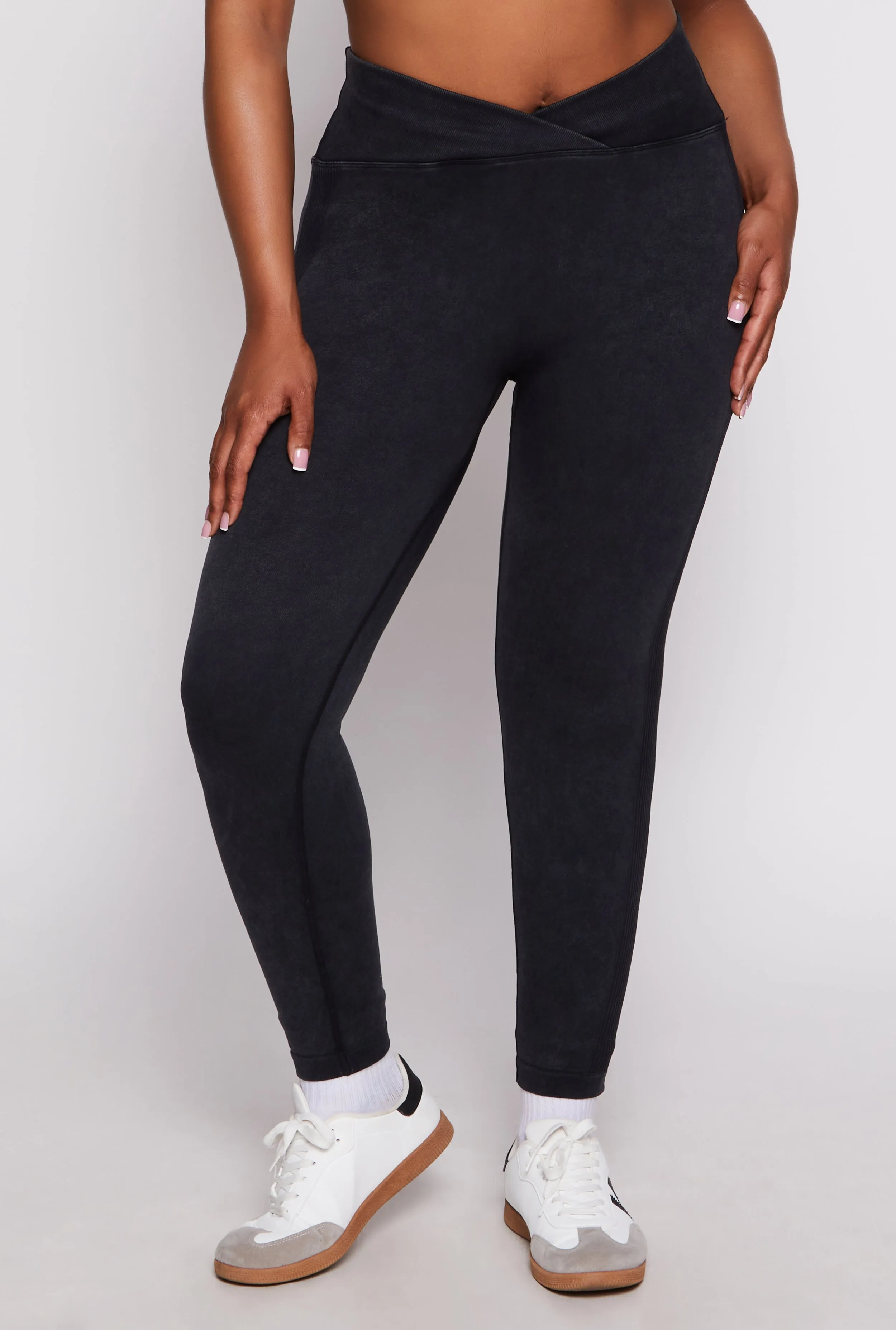 Plus Size Ribbed Knit High Waisted Crossover Leggings sold by Rainbow product image thumbnail 2