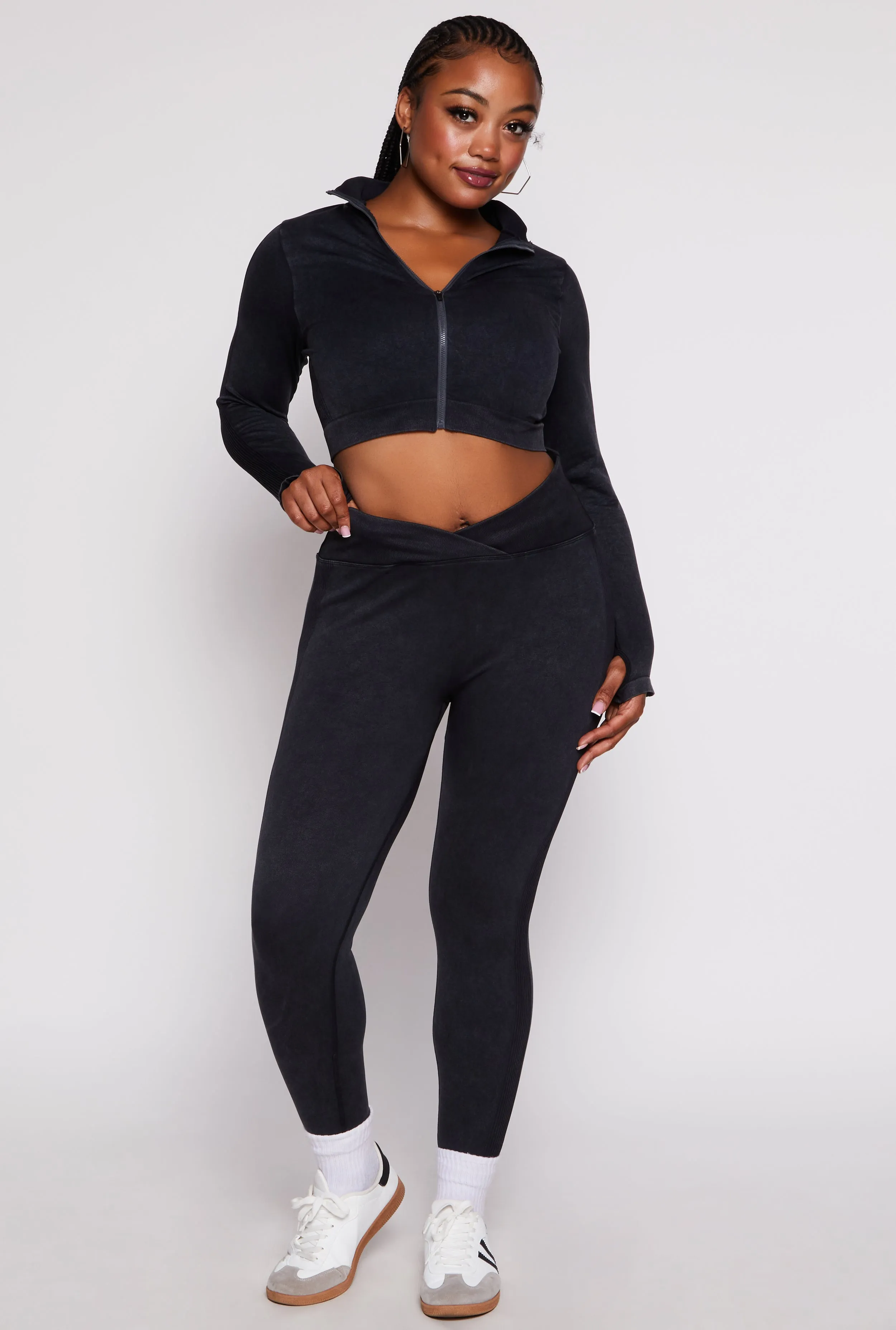 Plus Size Ribbed Knit High Waisted Crossover Leggings sold by Rainbow