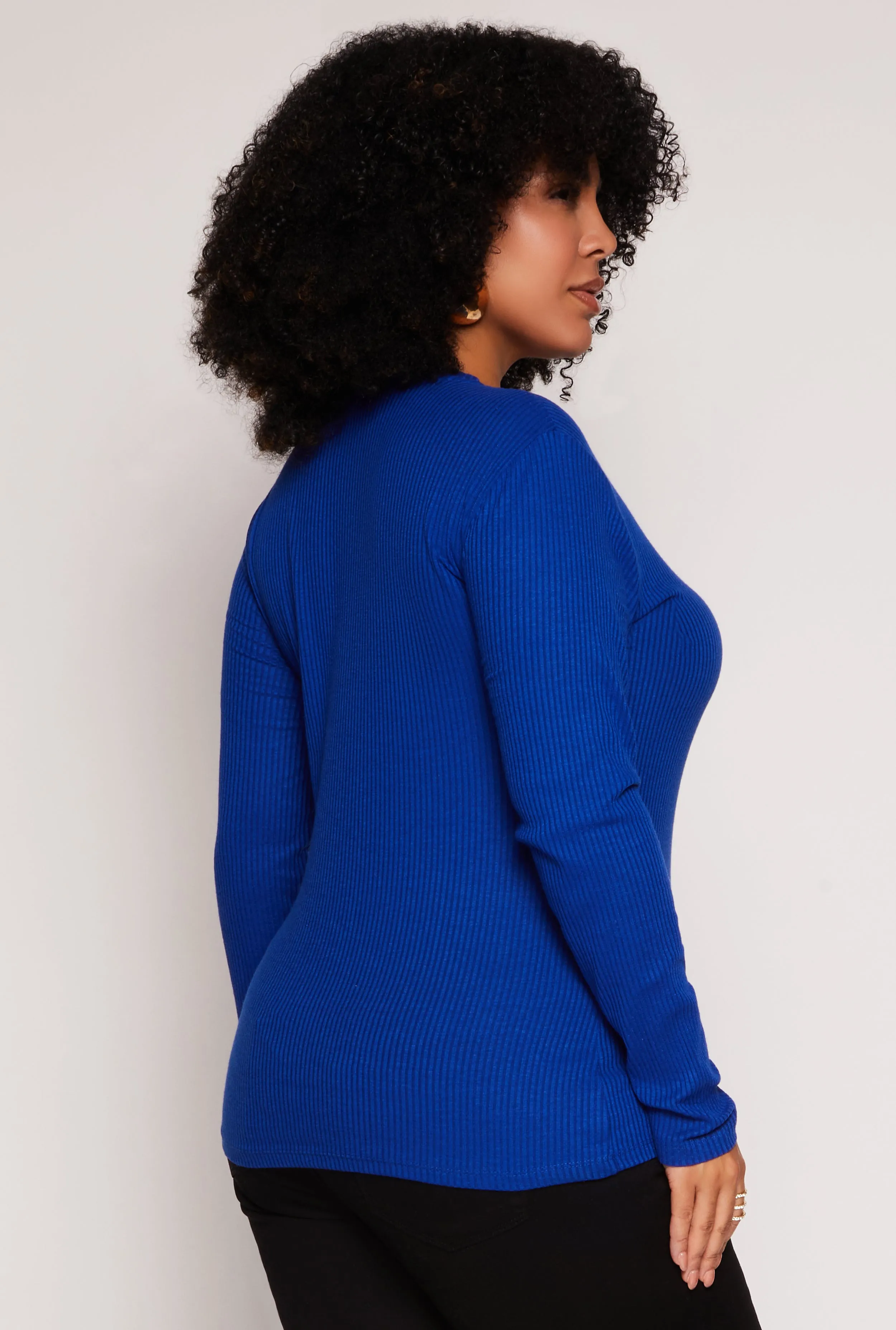 Plus Size Rib Knit V Neck Long Sleeve Top sold by Rainbow product image thumbnail 3