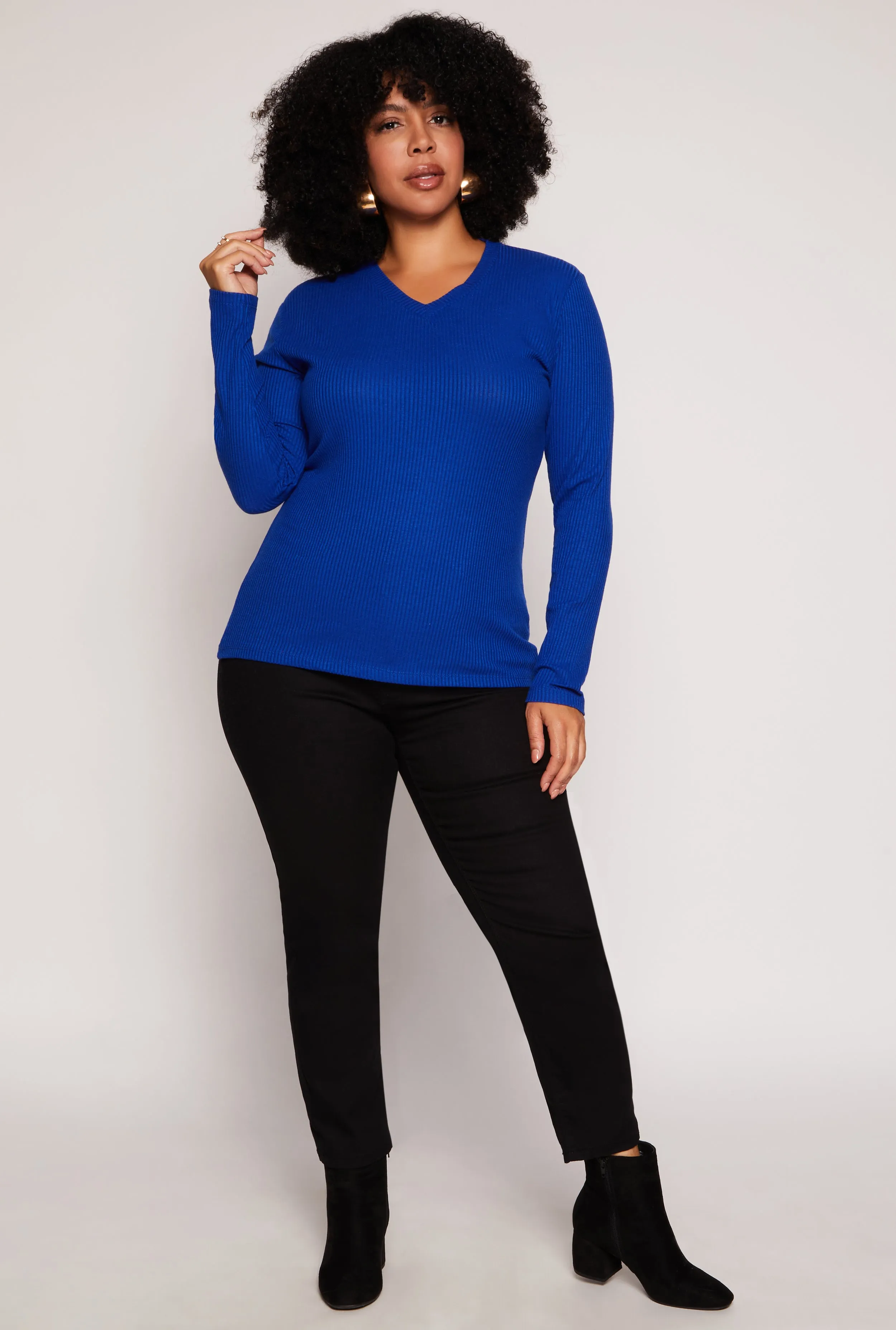 Plus Size Rib Knit V Neck Long Sleeve Top sold by Rainbow product image thumbnail 2