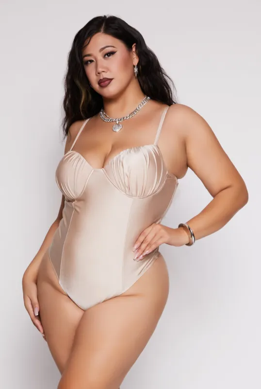 Plus Size Ruched Detail Bustier Bodysuit sold by Rainbow