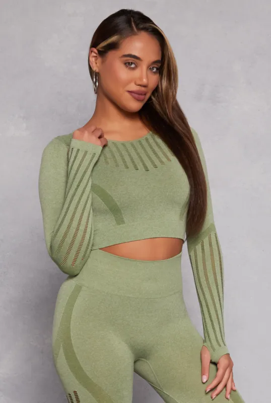 Seamless Laser Cut Long Sleeve Crop Top sold by Rainbow