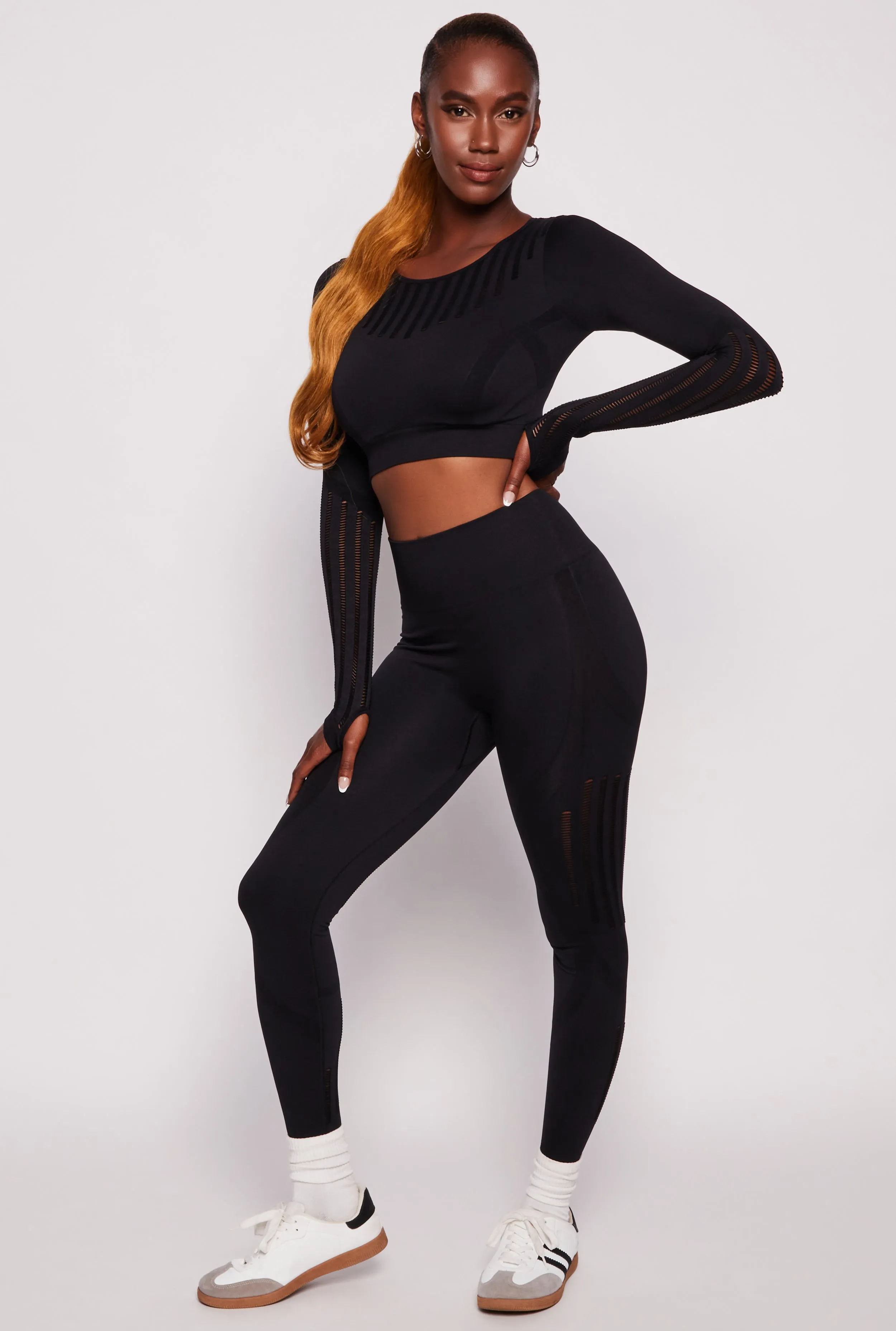 Seamless Laser Cut Long Sleeve Crop Top sold by Rainbow product image thumbnail 2