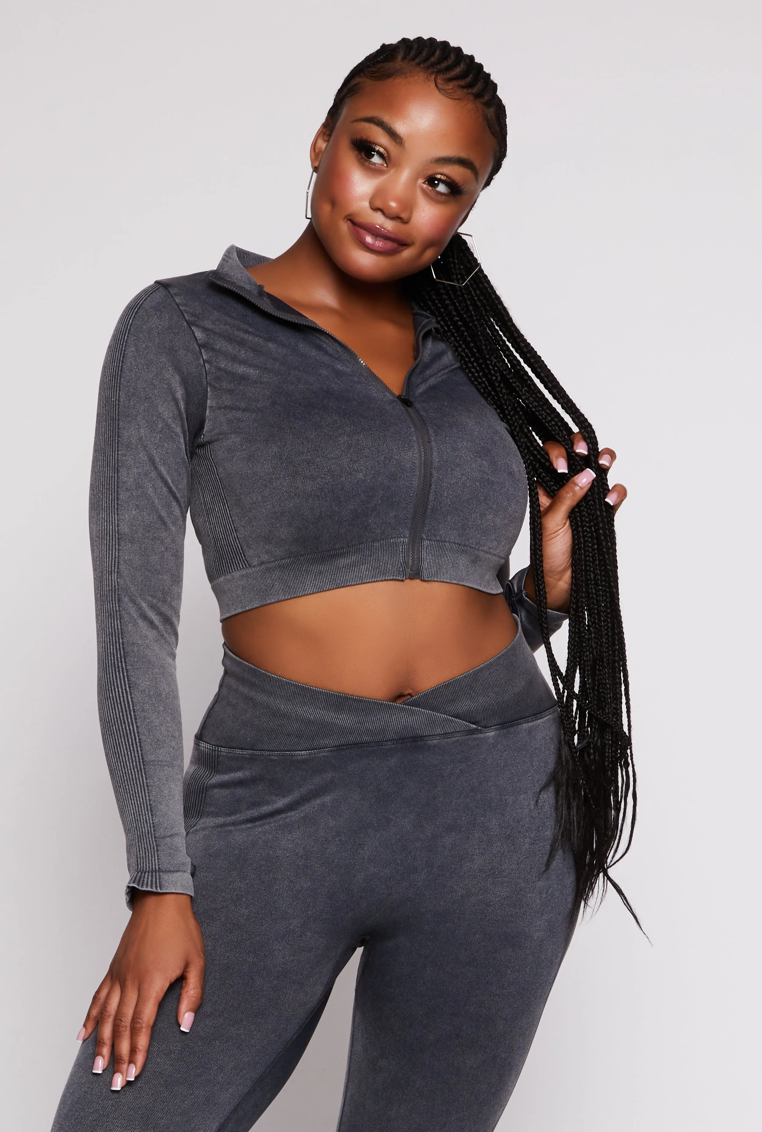 Plus Size Seamless Zip Front Cropped Track Jacket sold by Rainbow