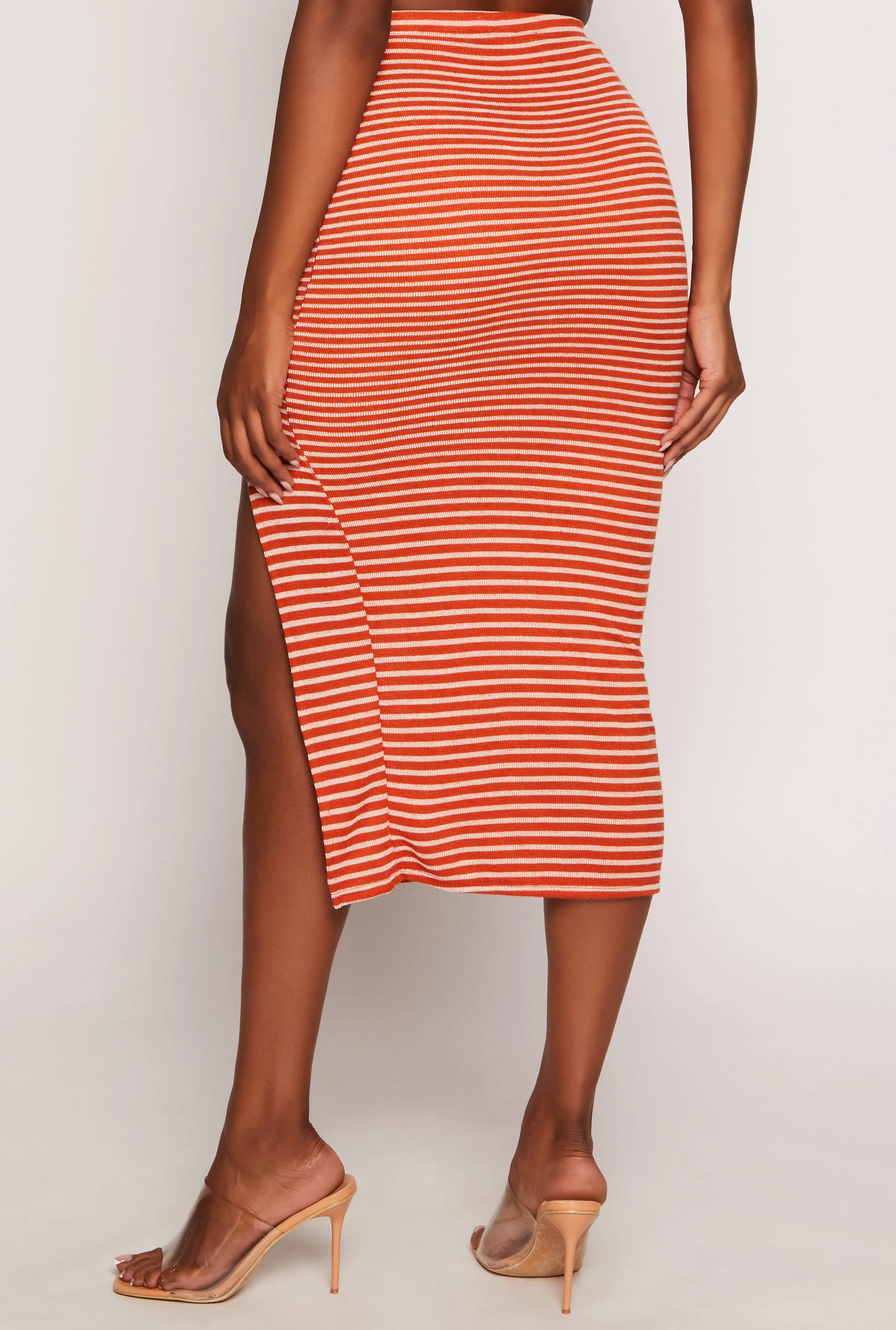 Ribbed Knit Striped Side Slit Midi Skirt sold by Rainbow product image thumbnail 3