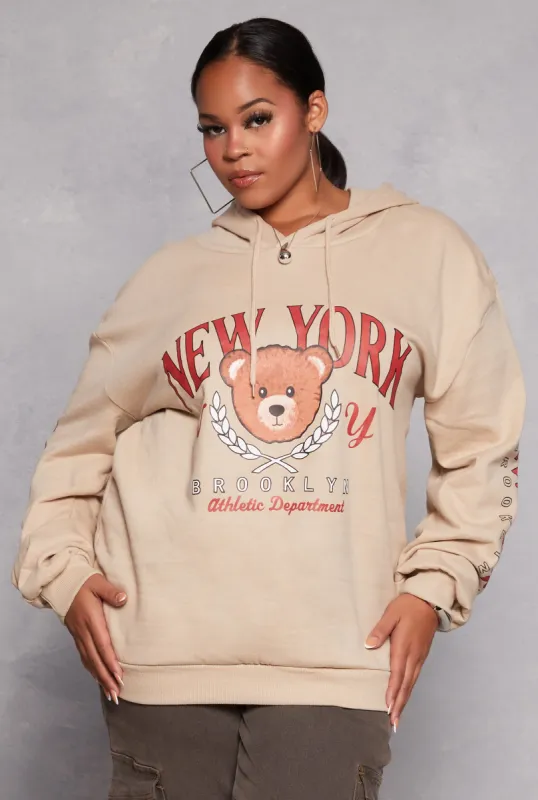 Plus Size New York Brooklyn Bear Hoodie sold by Rainbow
