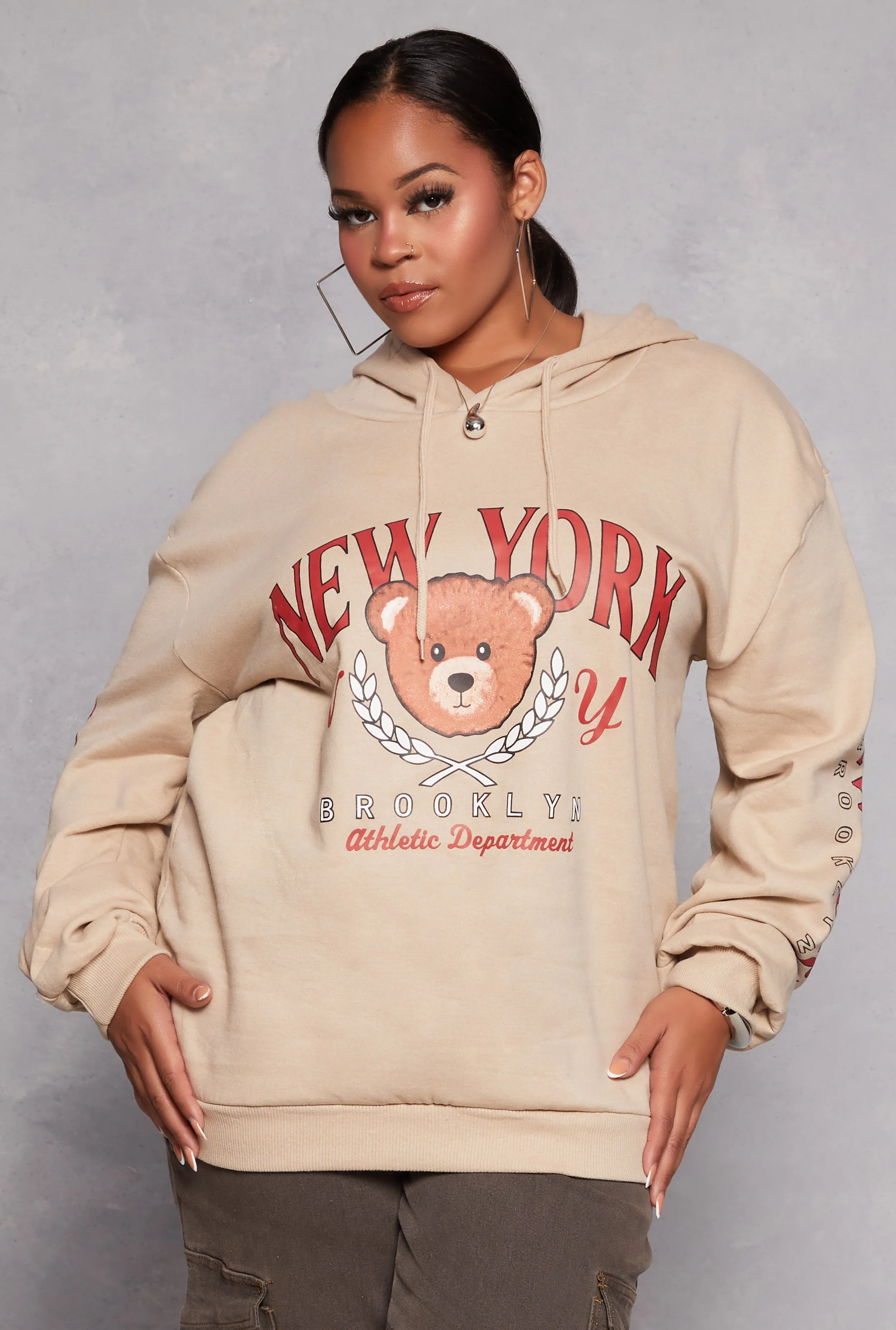 Plus Size New York Brooklyn Bear Hoodie sold by Rainbow