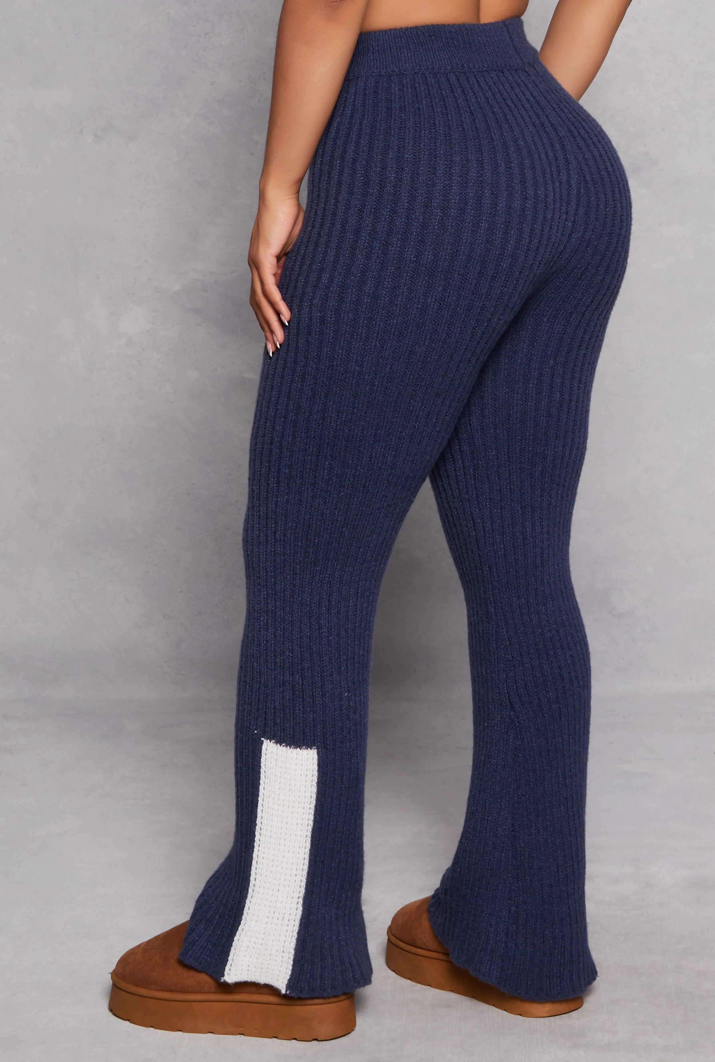 Knit Contrast Stripe High Waist Flare Pants sold by Rainbow product image thumbnail 3