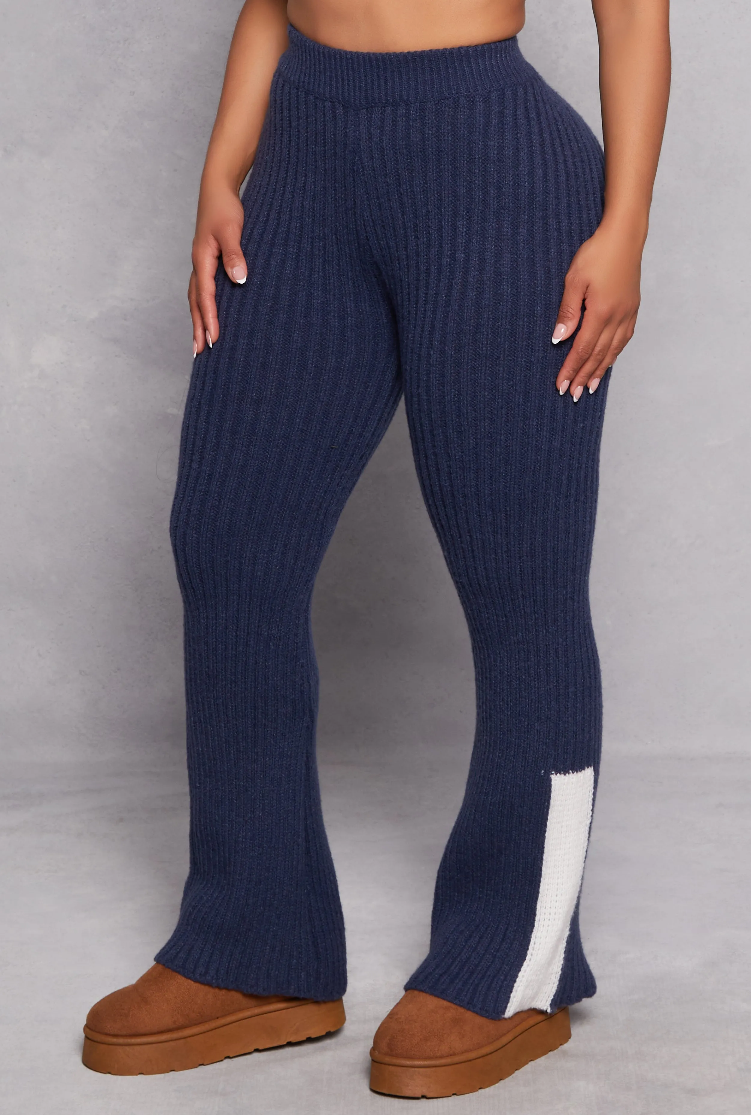 Knit Contrast Stripe High Waist Flare Pants sold by Rainbow product image thumbnail 2