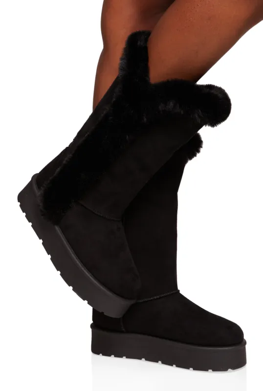 Faux Fur Lined Platform Tall Boots sold by Rainbow
