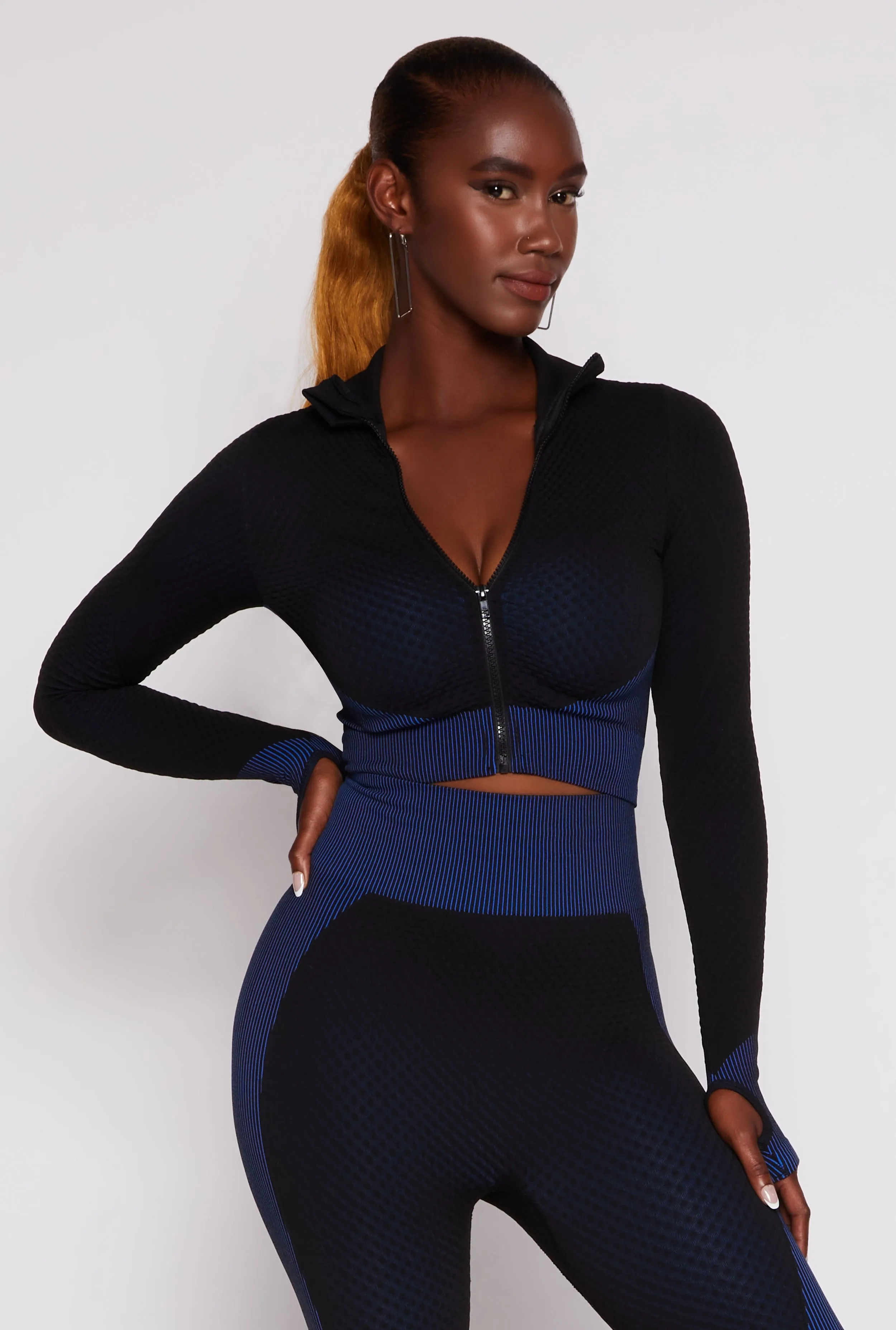 Seamless Textured Knit Zip Front Track Jacket sold by Rainbow