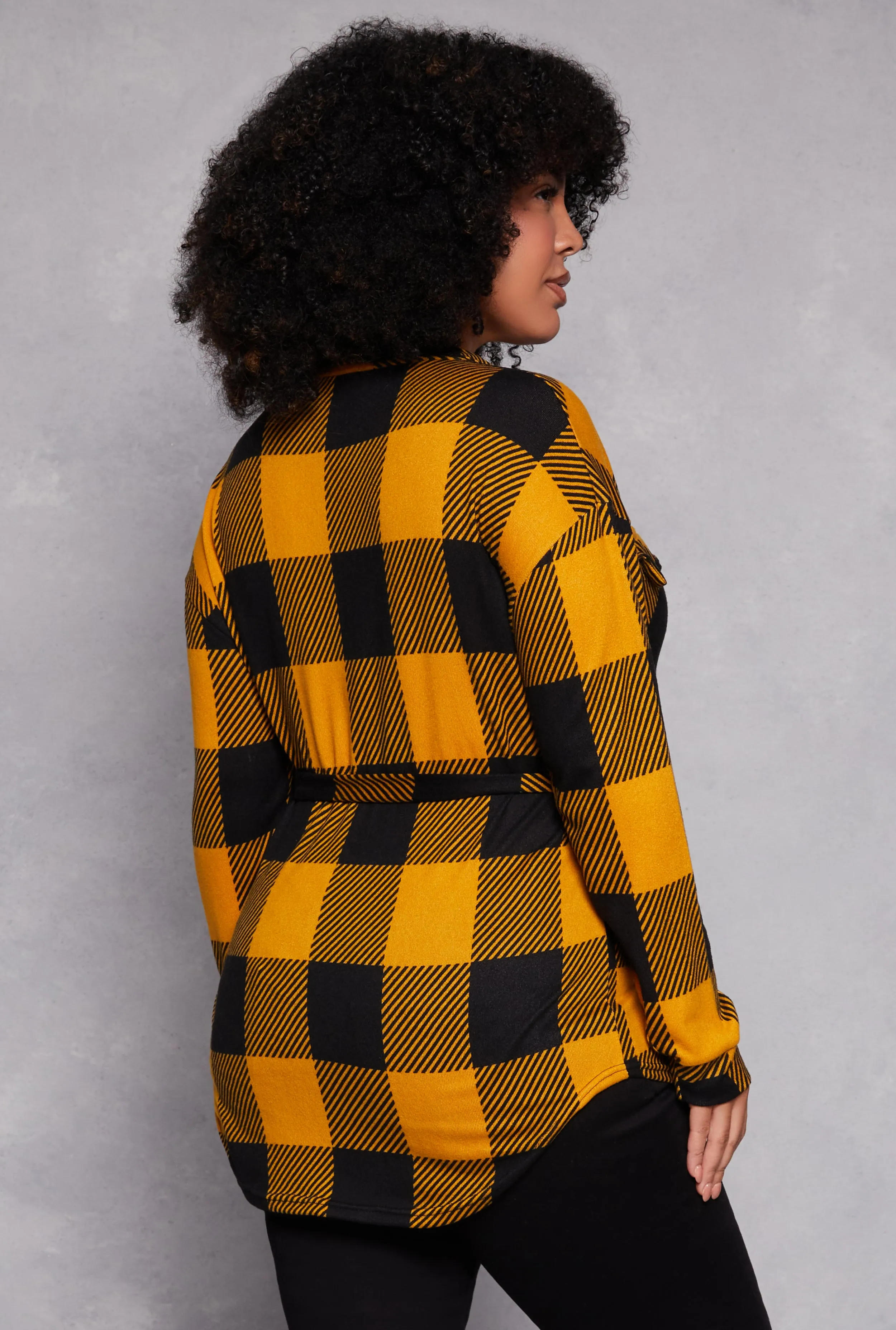 Plus Size Buffalo Plaid Tie Waist Belted Shirt sold by Rainbow product image thumbnail 3