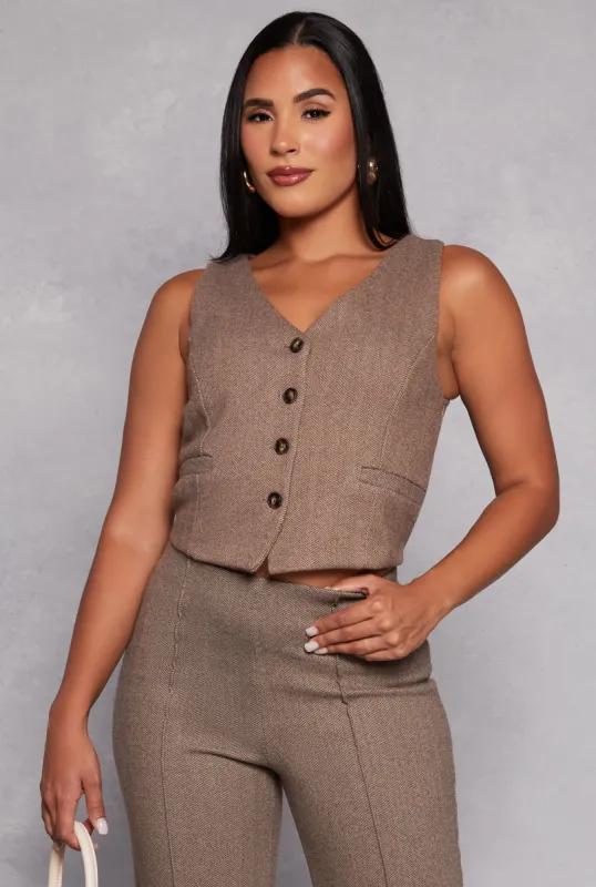 Herringbone Button Front Blazer Vest sold by Rainbow