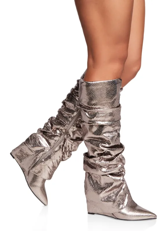Fold Over Wedge Tall Slouch Boots sold by Rainbow