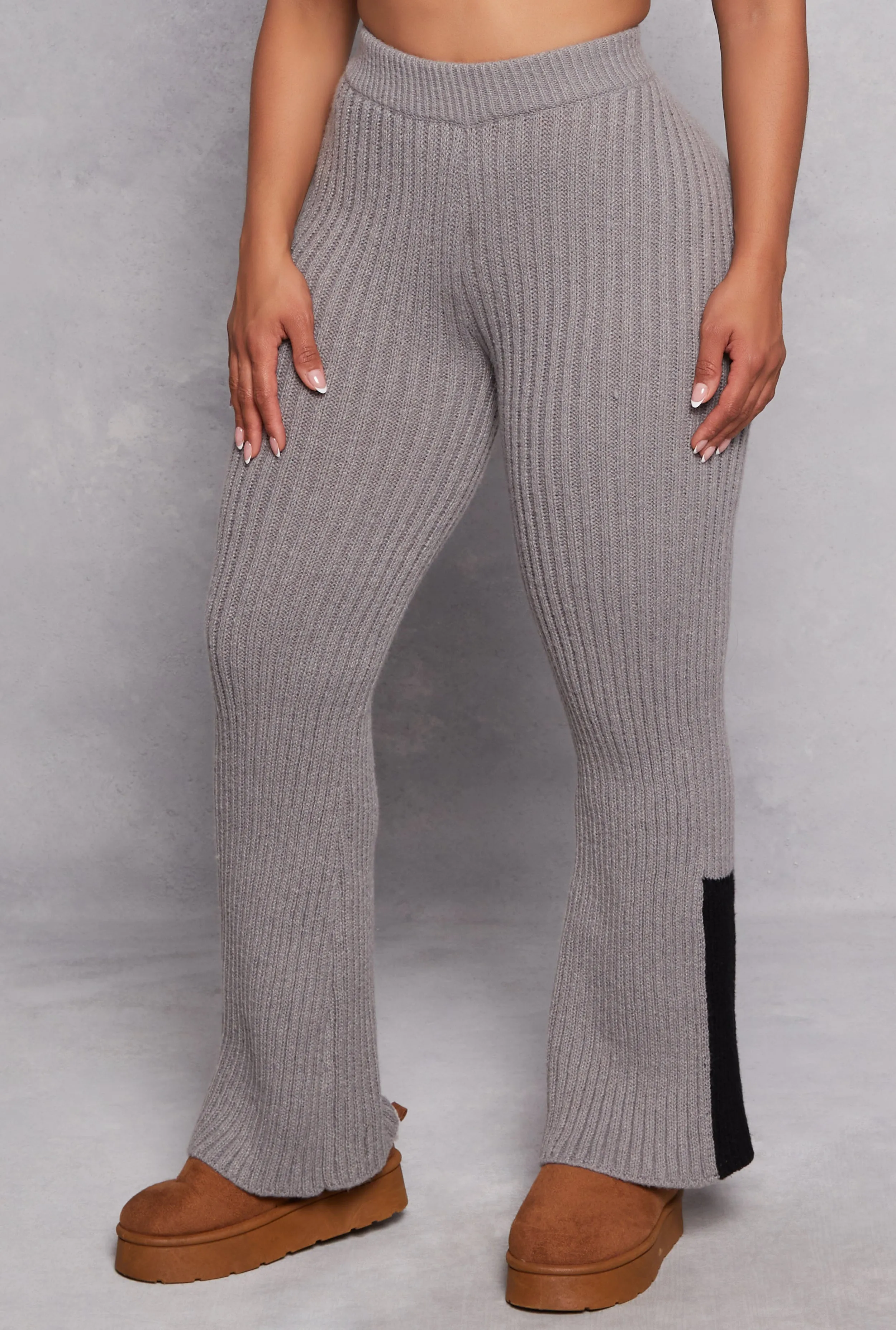 Knit Contrast Stripe High Waist Flare Pants sold by Rainbow product image thumbnail 2