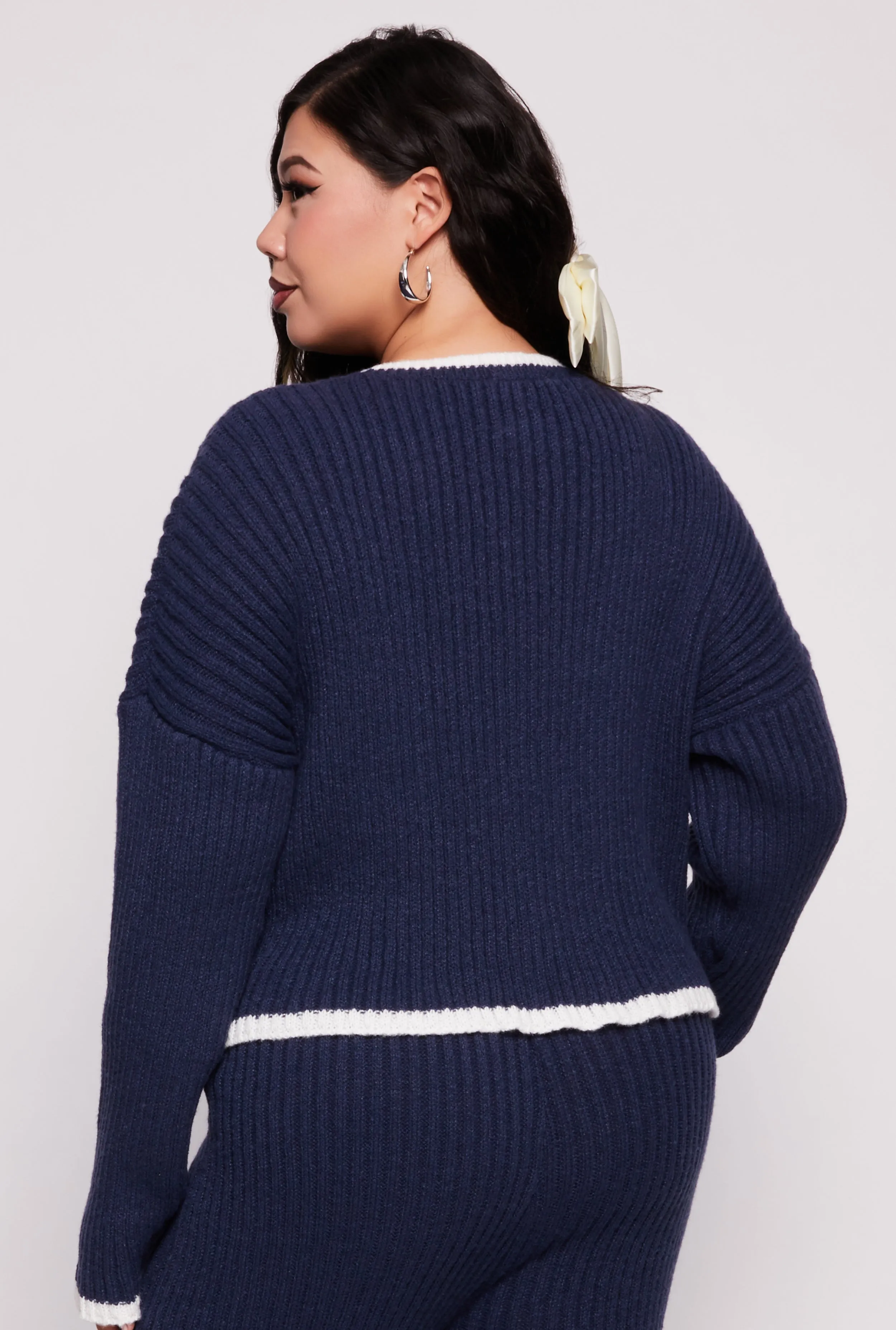 Plus Size Contrast Trim Knit Sweater sold by Rainbow product image thumbnail 3