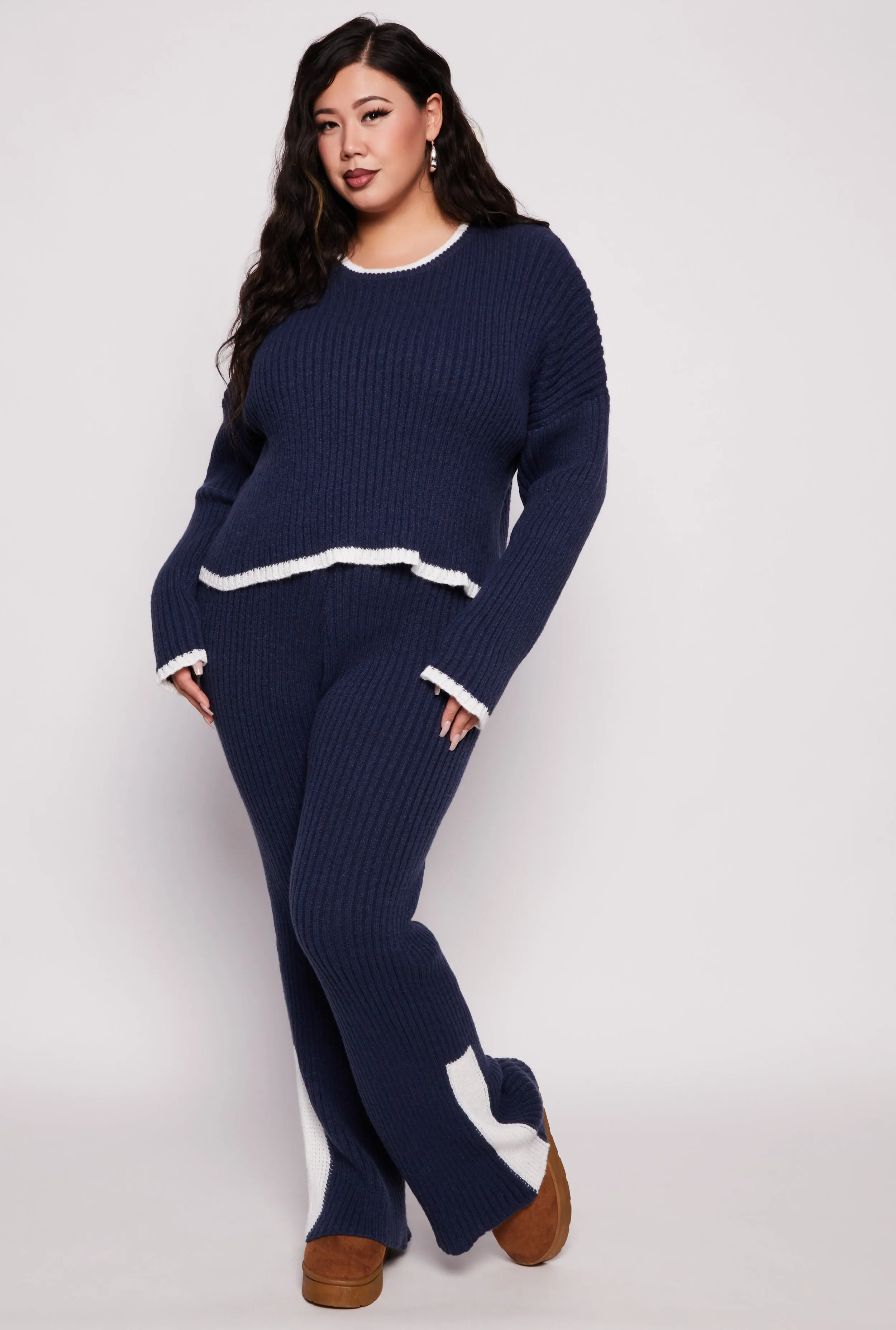 Plus Size Contrast Trim Knit Sweater sold by Rainbow product image thumbnail 2