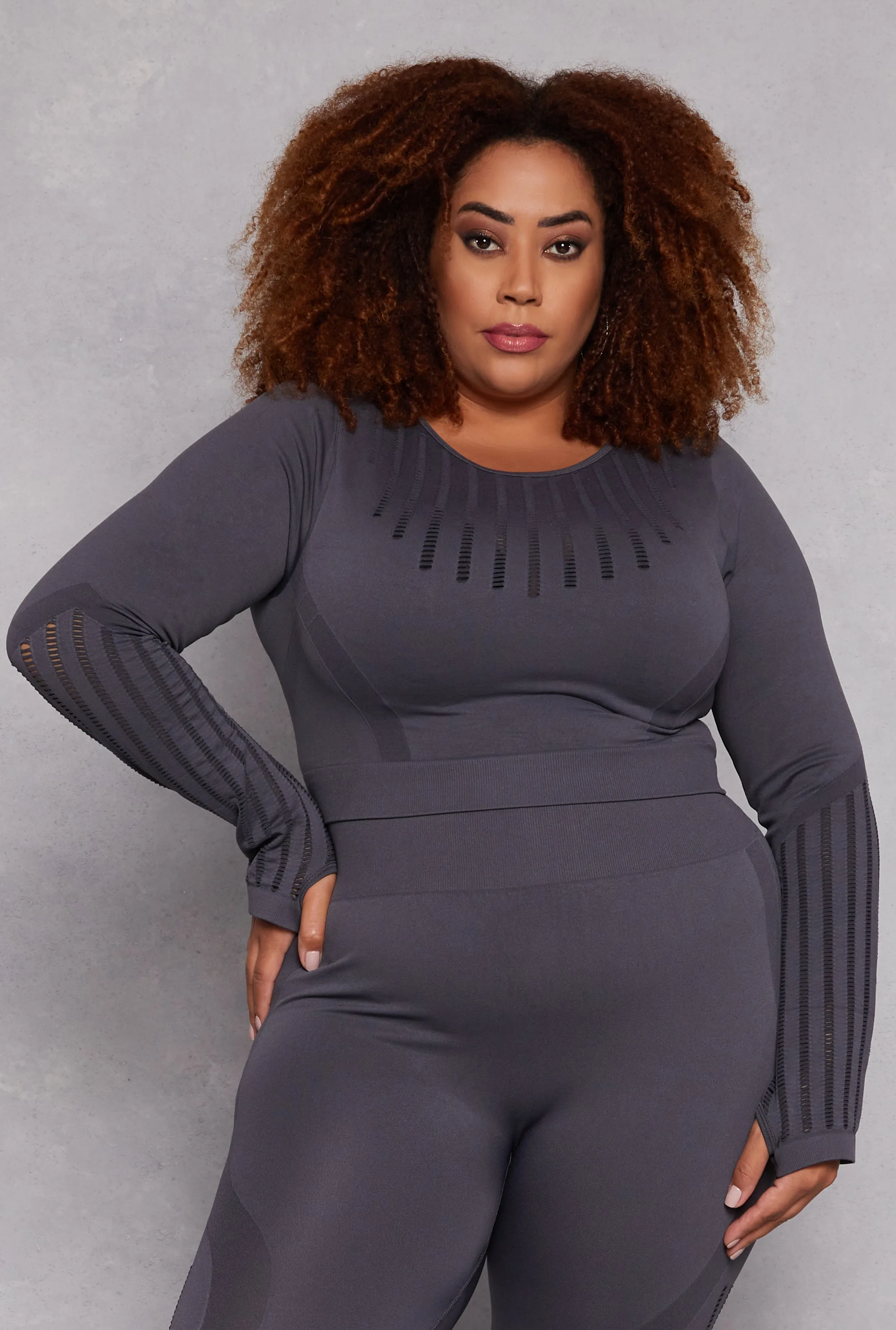 Plus Size Seamless Laser Cut Active Top sold by Rainbow