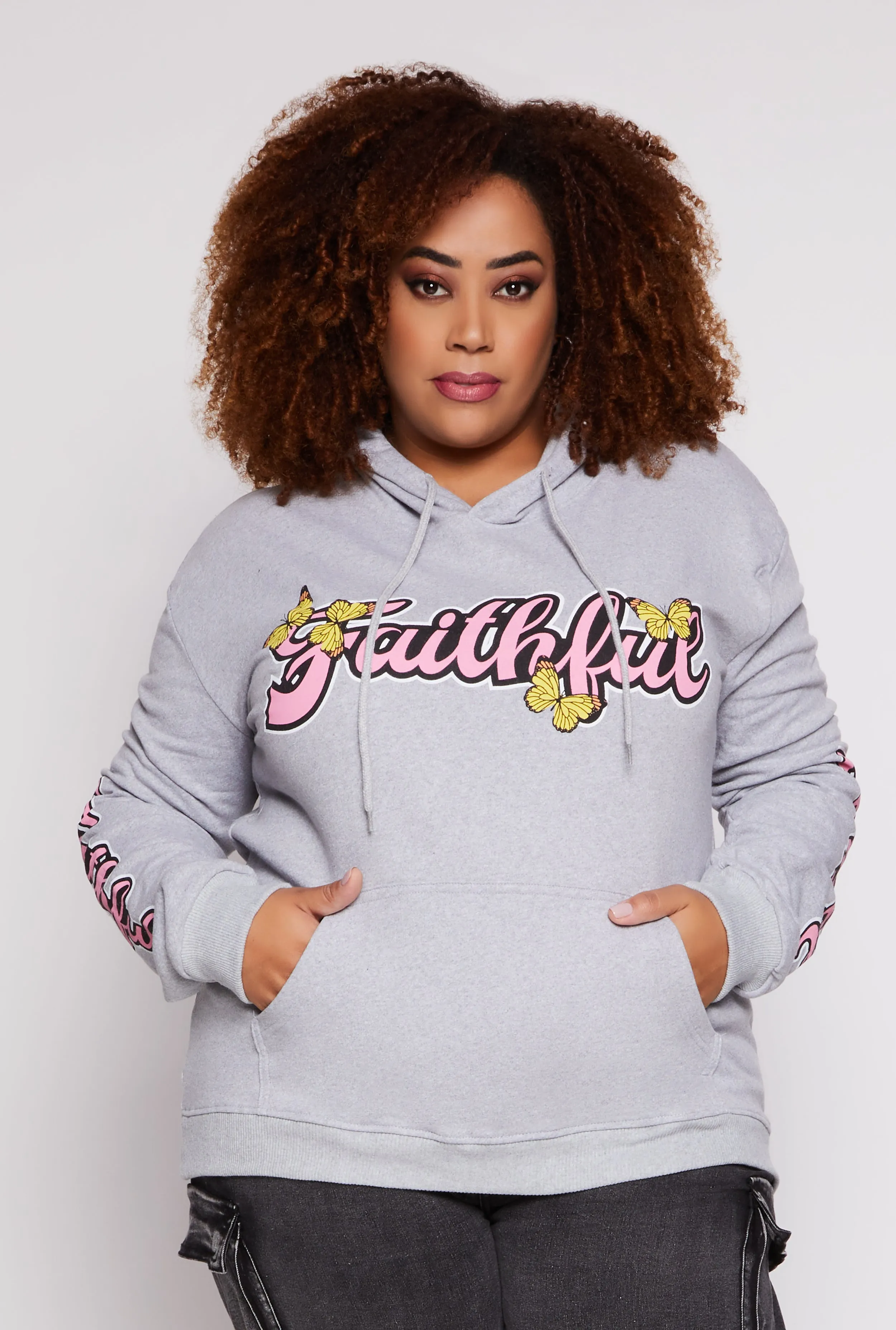 Plus Size Faithful Butterfly Graphic Pullover Hoodie sold by Rainbow