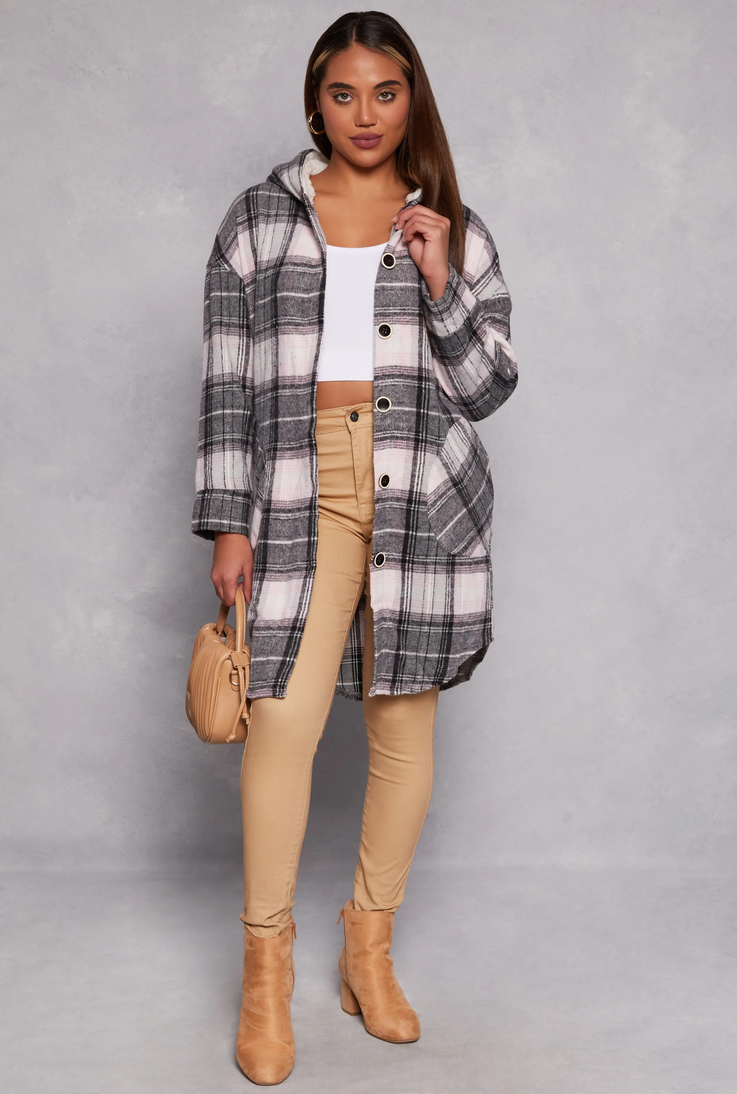 Spoon Jeans Plaid Flannel Long Hooded Shacket sold by Rainbow product image thumbnail 2