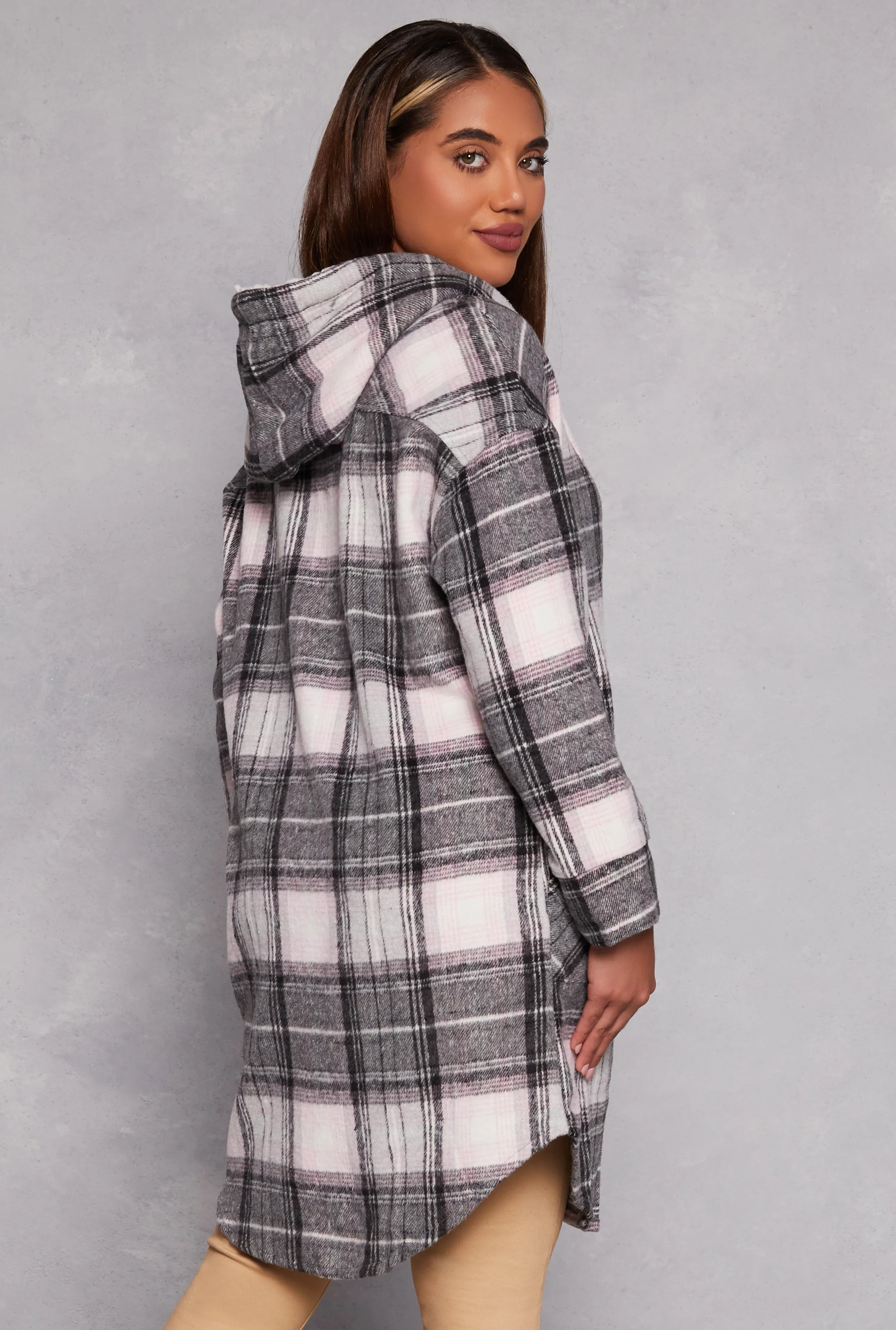 Spoon Jeans Plaid Flannel Long Hooded Shacket sold by Rainbow product image thumbnail 3