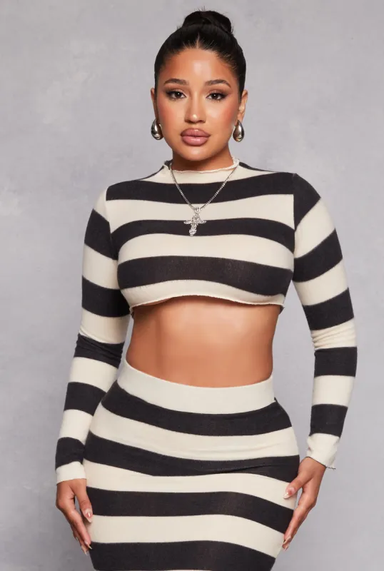 Brush Knit Striped Crop Top sold by Rainbow