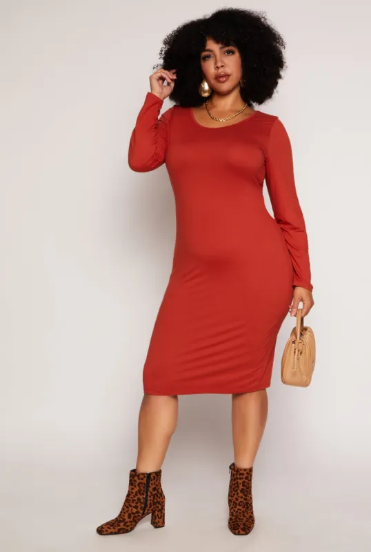 Plus Size Basic Long Sleeve Midi Dress sold by Rainbow