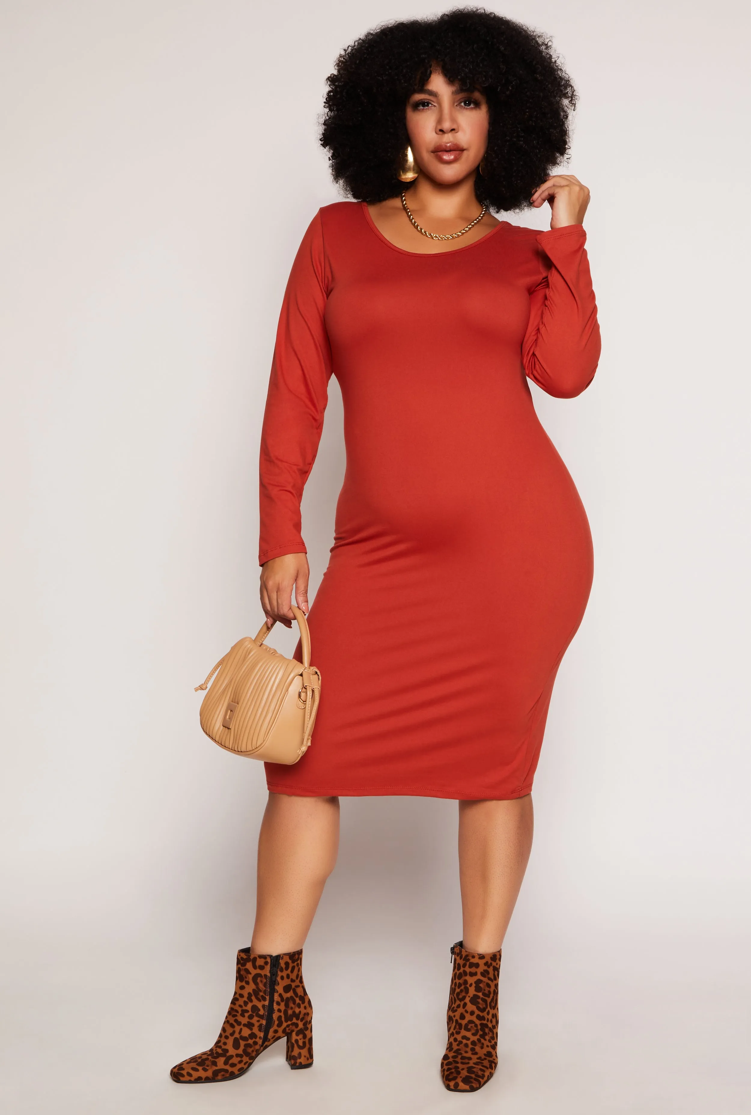 Plus Size Basic Long Sleeve Midi Dress sold by Rainbow product image thumbnail 2