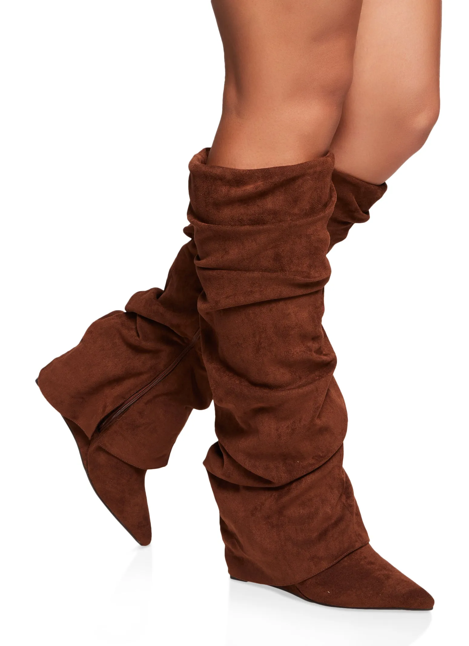 Fold Over Wedge Tall Slouch Boots sold by Rainbow