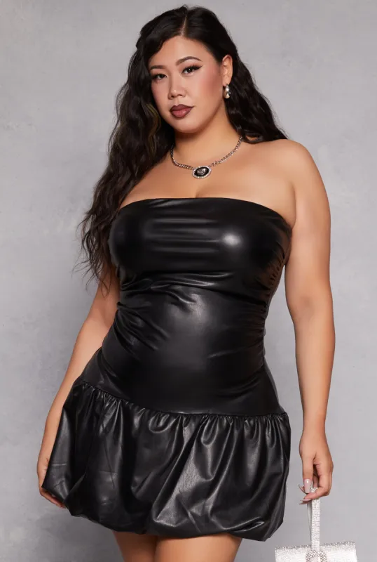 Plus Size Almost Famous Faux Leather Bubble Hem Mini Dress sold by Rainbow