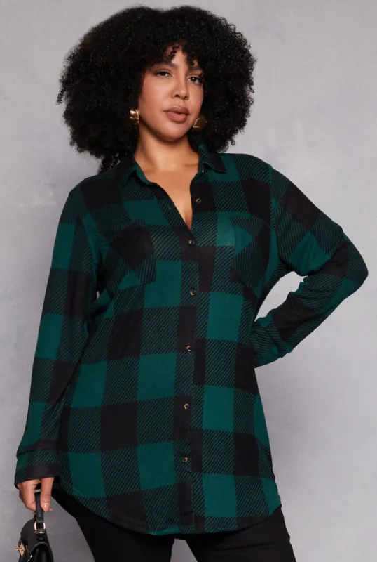 Plus Size Buffalo Plaid Tunic Shirt sold by Rainbow