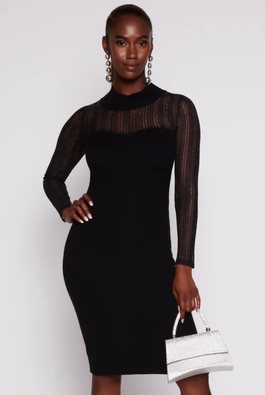 Shadow Stripe Lurex Mesh Mock Neck Midi Dress sold by Rainbow